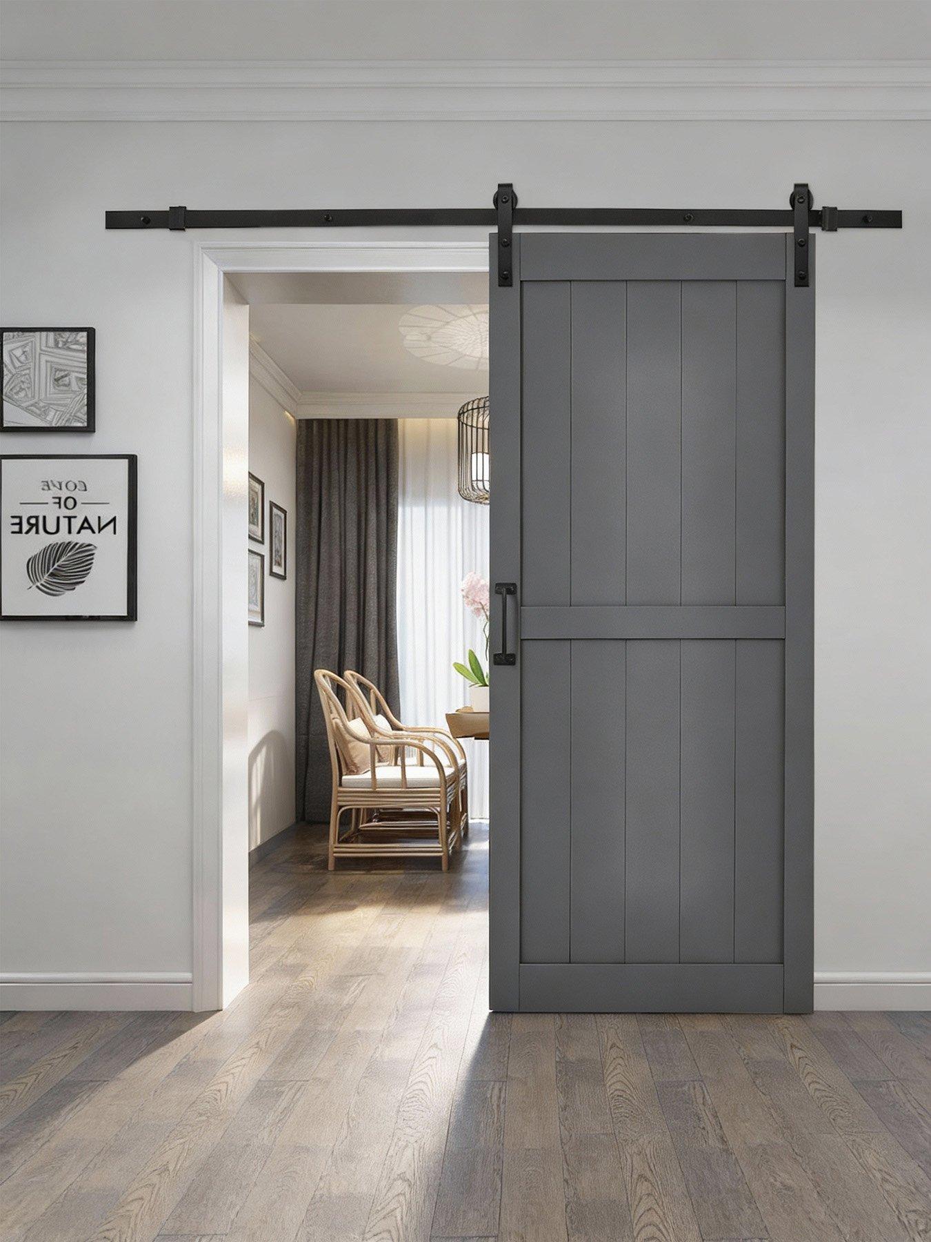 Image 5 of 7 of Living and Home Wooden Sliding Door Barn Door with 6ft Steel Hardware Kit