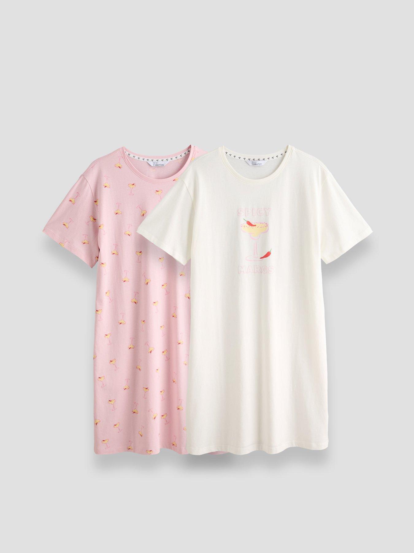 Image 1 of 7 of The Very Collection 2 Pack Spicy Margarita Printed Nightdresses - Pink/Cream