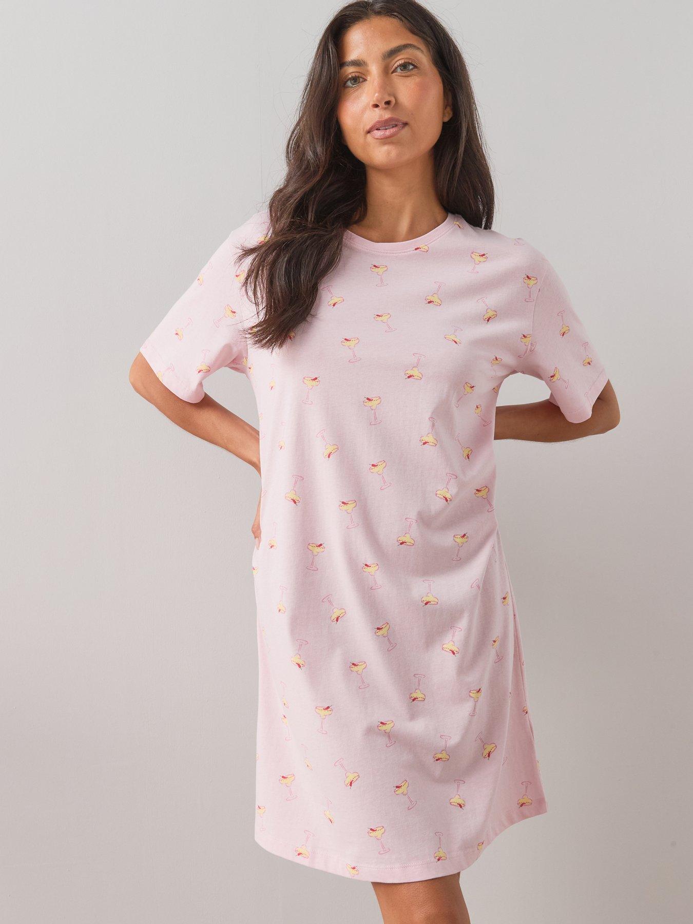 Image 4 of 7 of The Very Collection 2 Pack Spicy Margarita Printed Nightdresses - Pink/Cream
