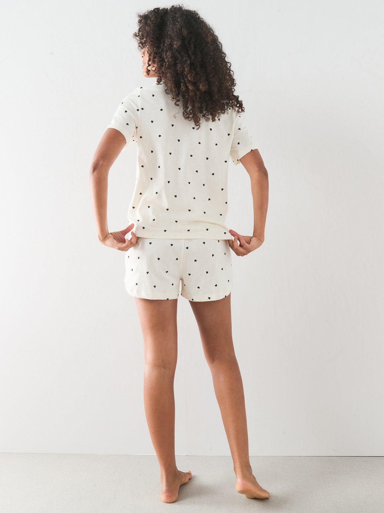 Image 2 of 7 of The Very Collection V Neck Heart Print Tshirt And Short Pyjama Set - White