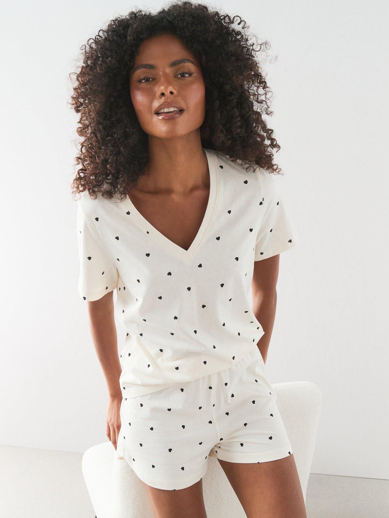 Image 4 of 7 of The Very Collection V Neck Heart Print Tshirt And Short Pyjama Set - White