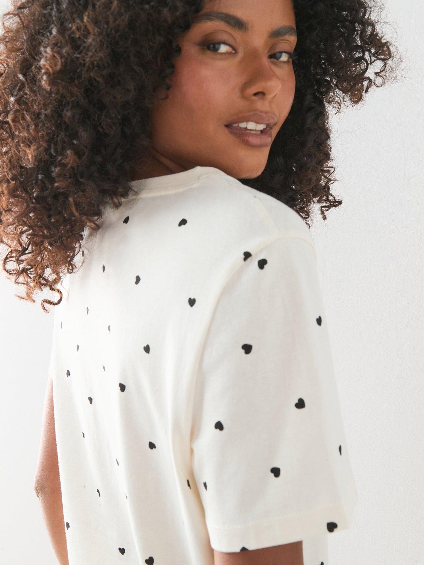 Image 5 of 7 of The Very Collection V Neck Heart Print Tshirt And Short Pyjama Set - White