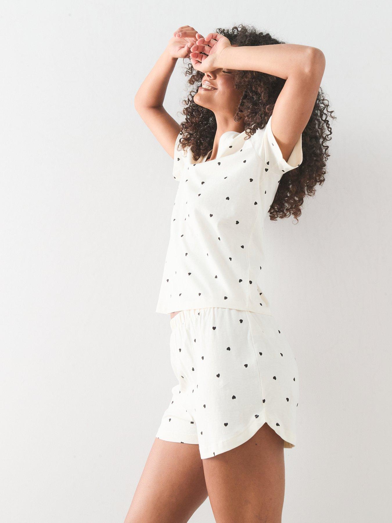 Image 6 of 7 of The Very Collection V Neck Heart Print Tshirt And Short Pyjama Set - White