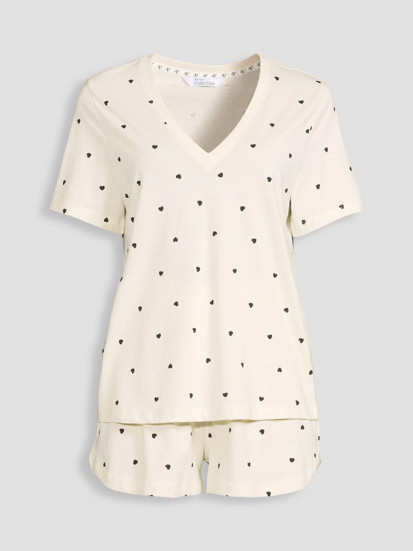 Image 7 of 7 of The Very Collection V Neck Heart Print Tshirt And Short Pyjama Set - White