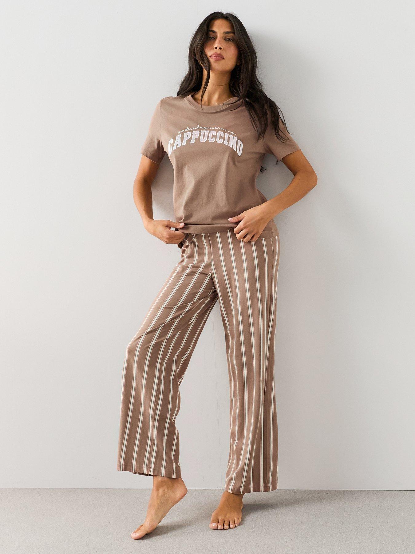 The Very Collection Cappuccino Print Short Sleeve Tshirt And Wide Leg Pyjama Set