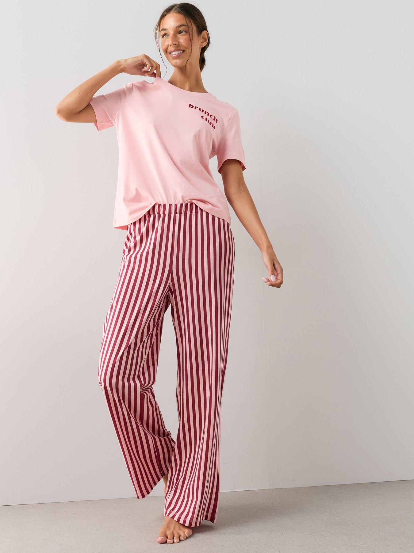 The Very Collection Brunch Club Short Sleeve Tshirt And Wide Leg Pyjama Set