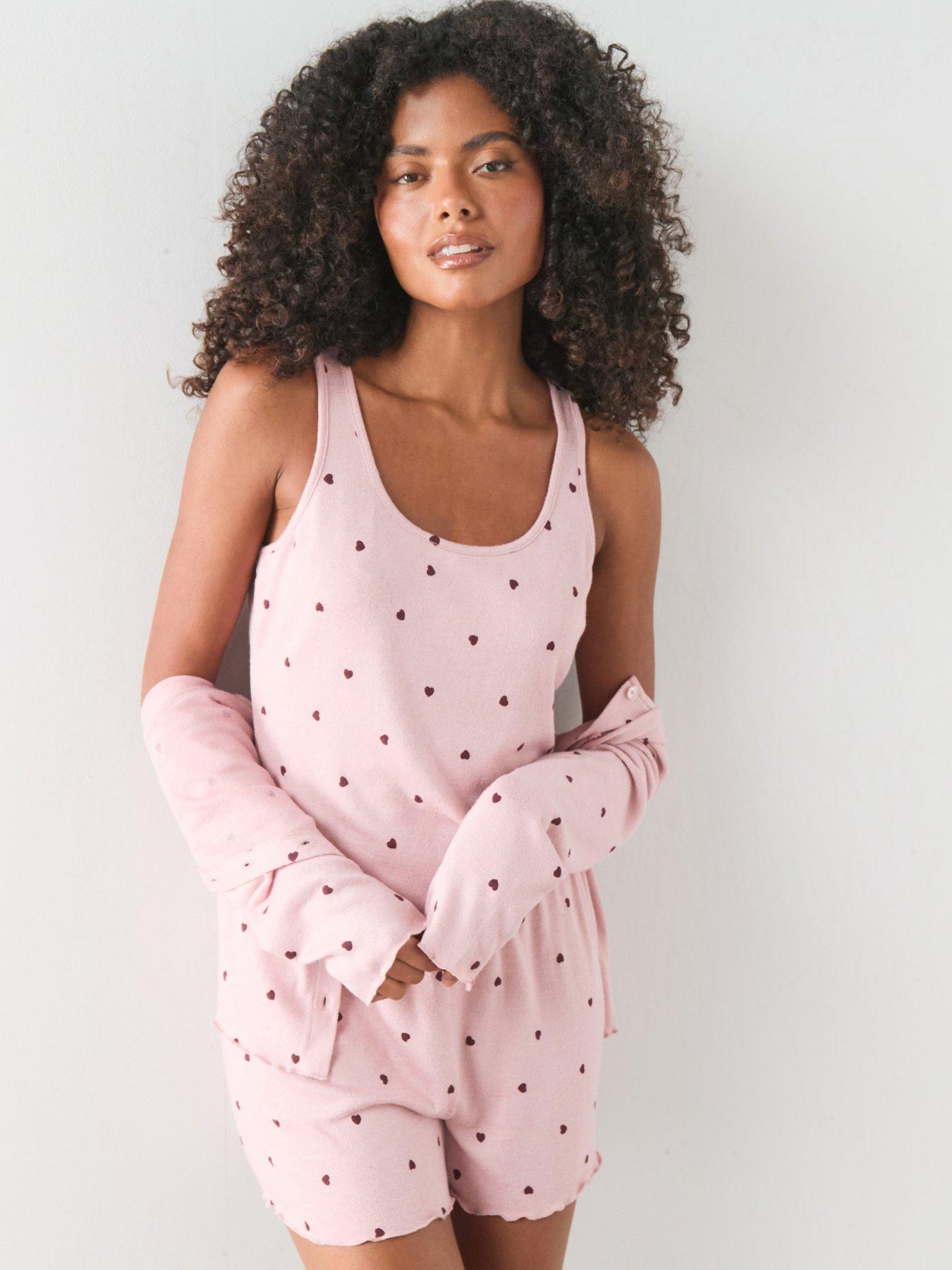 The Very Collection 3 Piece Vest, Cardigan And Short Pyjama Set - Pink