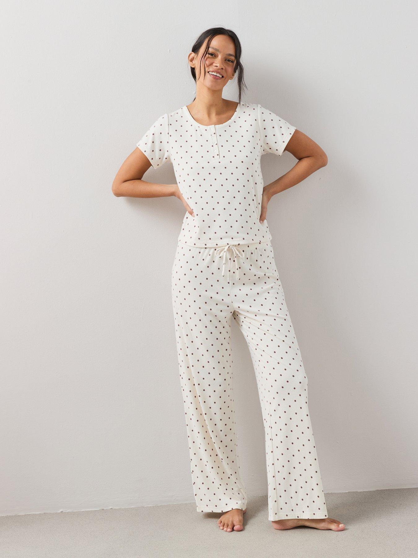 Image 1 of 7 of The Very Collection Soft Touch Polka Dot Pyjama Set - White