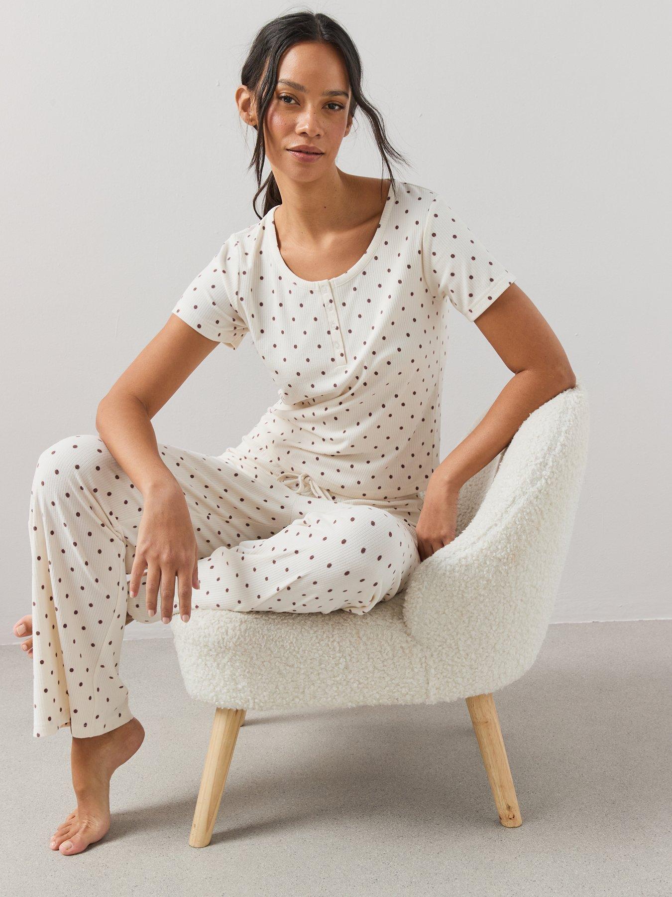 Image 3 of 7 of The Very Collection Soft Touch Polka Dot Pyjama Set - White