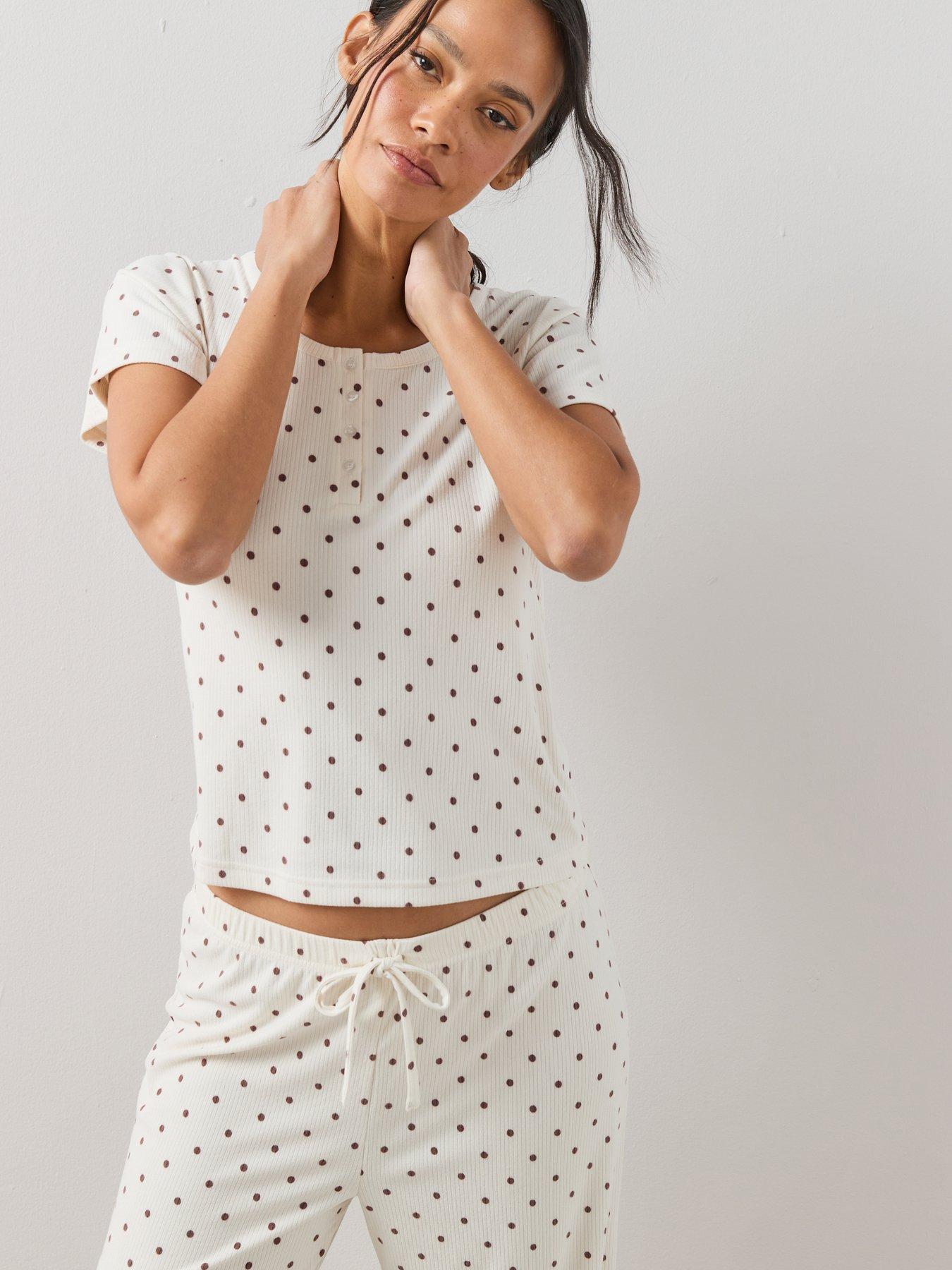 Image 4 of 7 of The Very Collection Soft Touch Polka Dot Pyjama Set - White