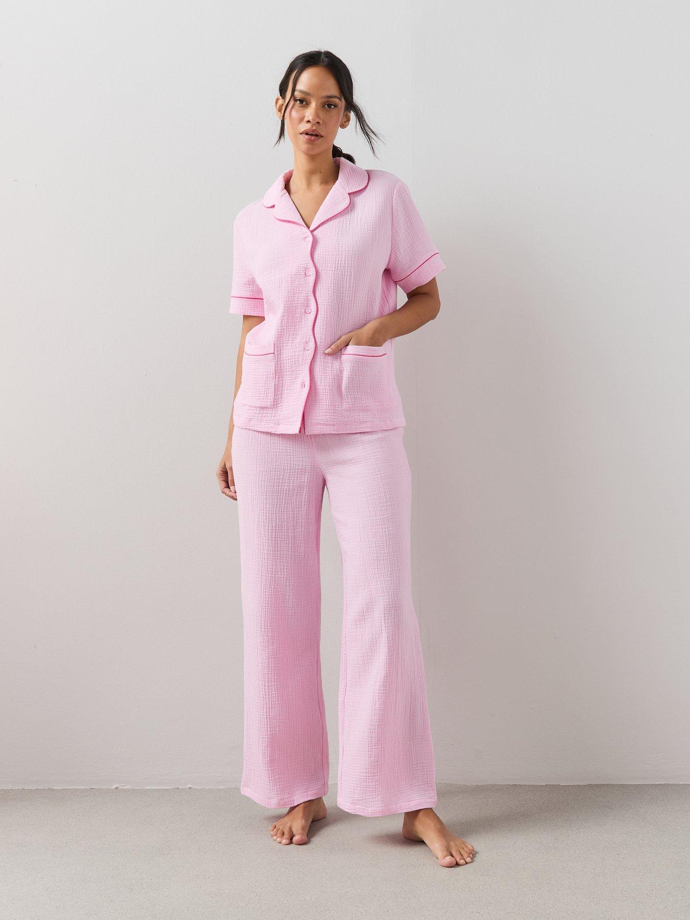 The Very Collection Woven Scallop Edge Revere Pyjama Set - Pink