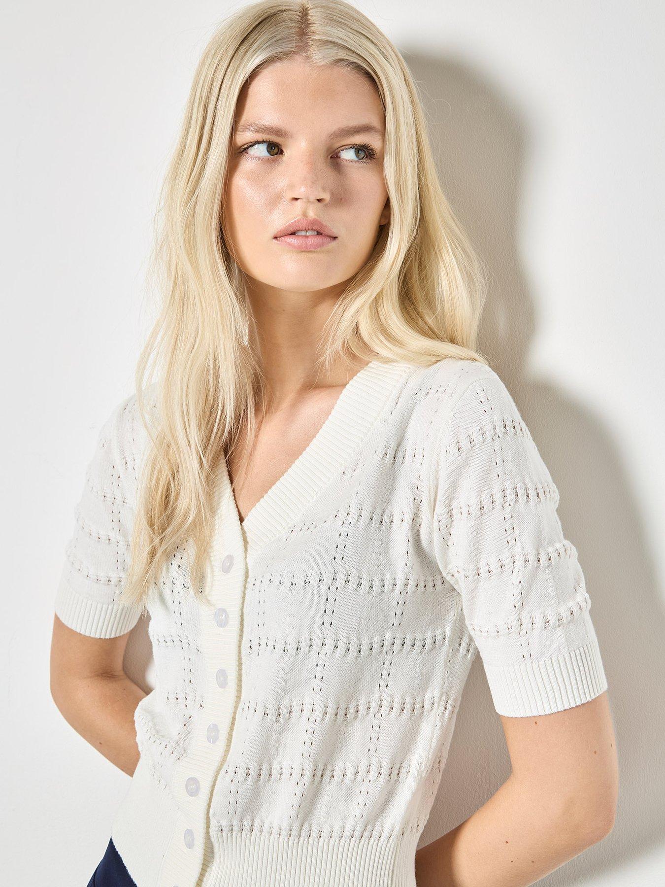 apricot-short-sleeve-knitted-cardigan-whiteoutfit