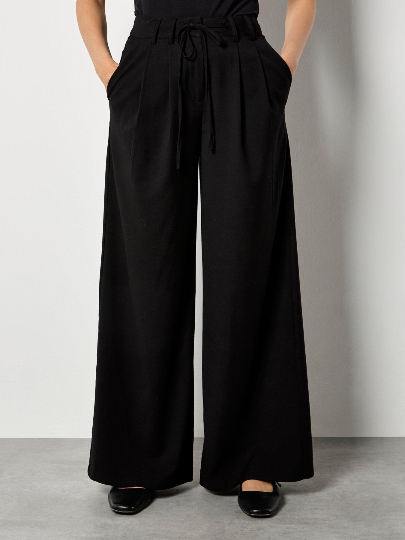 Apricot Pleat Detail Wide Leg Trousers - Black