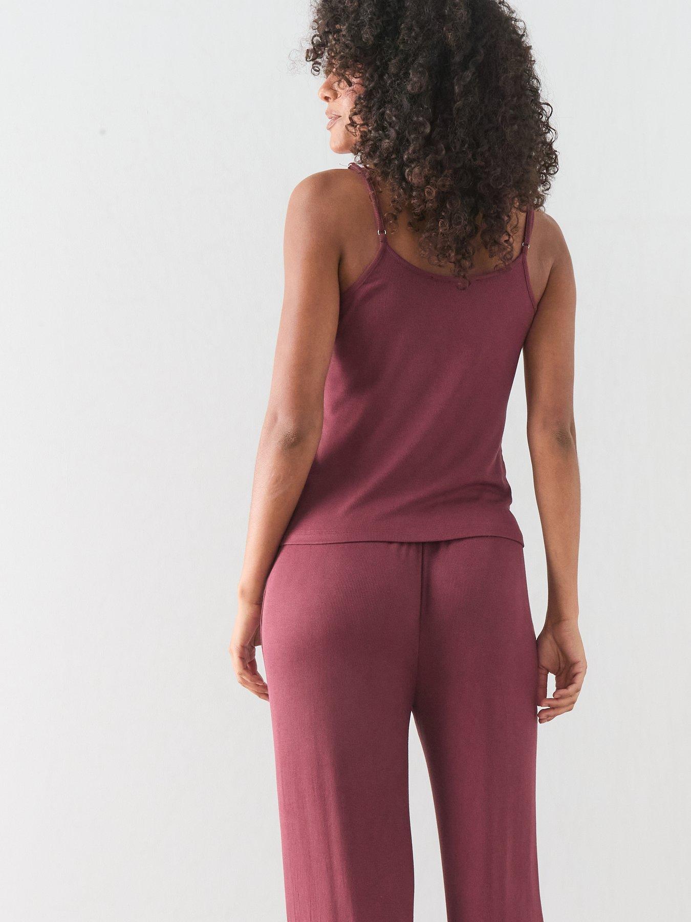 Image 5 of 7 of The Very Collection Lace Trim Cami And Wide Leg Pyjama Set - Burgundy