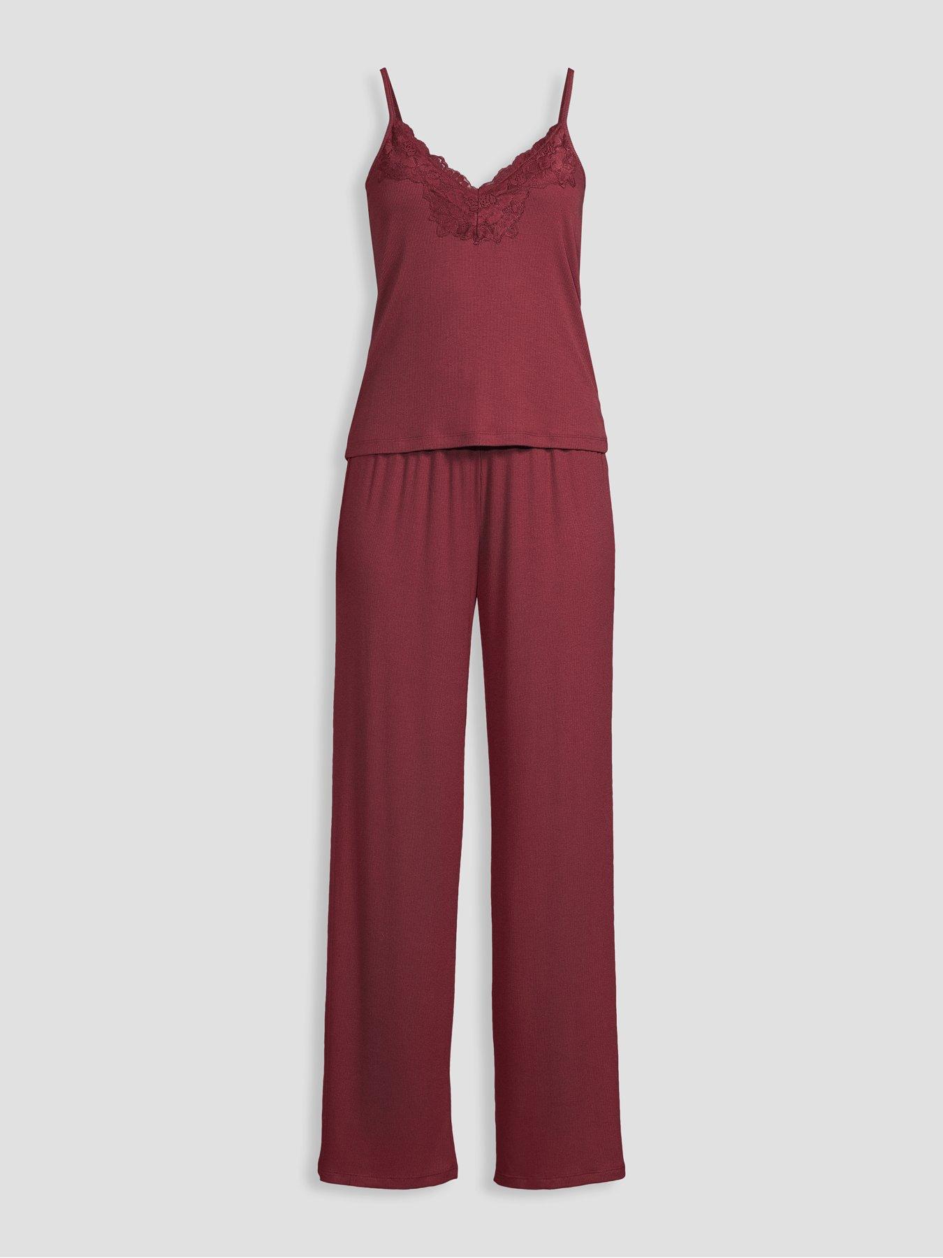 Image 7 of 7 of The Very Collection Lace Trim Cami And Wide Leg Pyjama Set - Burgundy