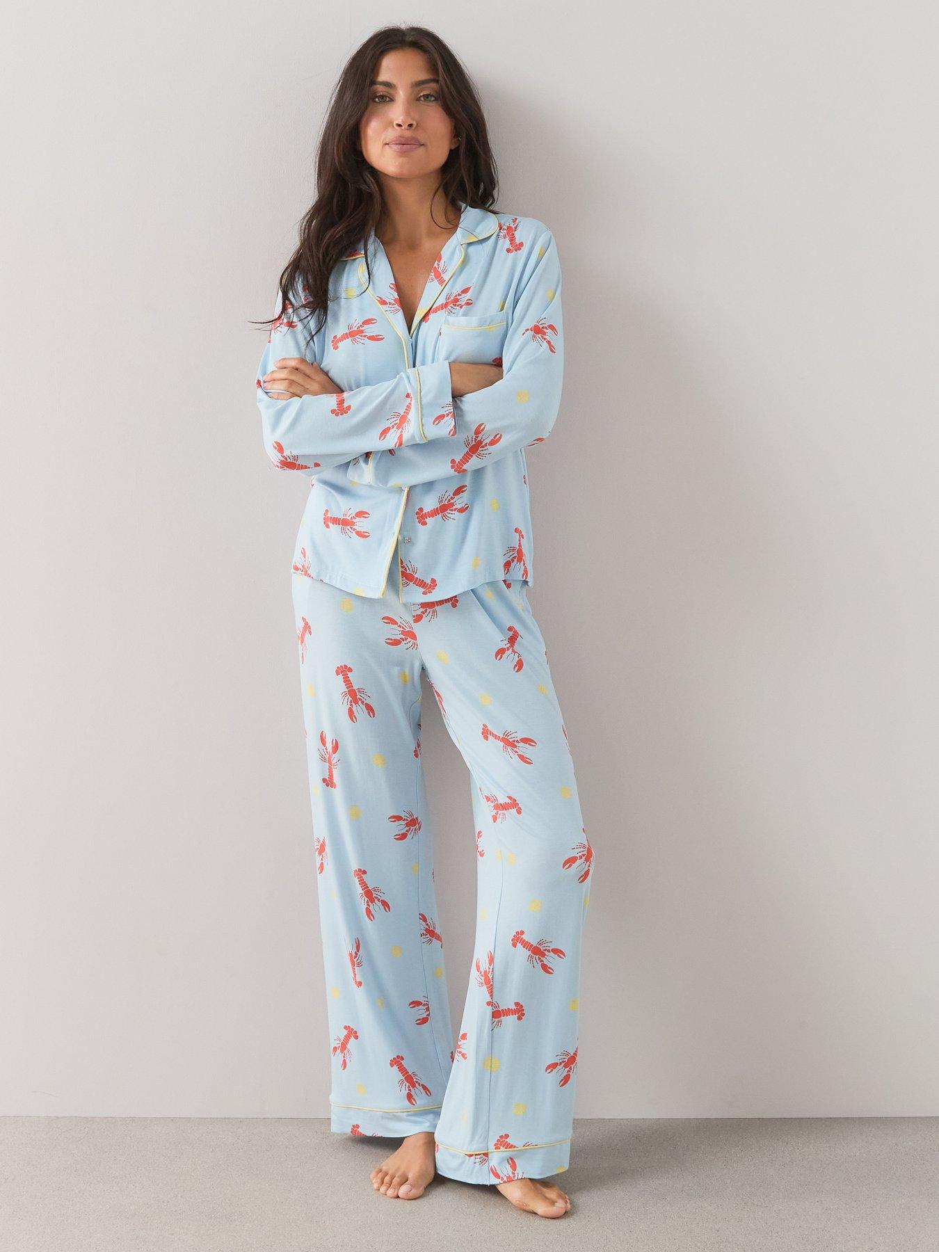The Very Collection Lobster Long Sleeve Jersey Revere Pyjama Set - Blue