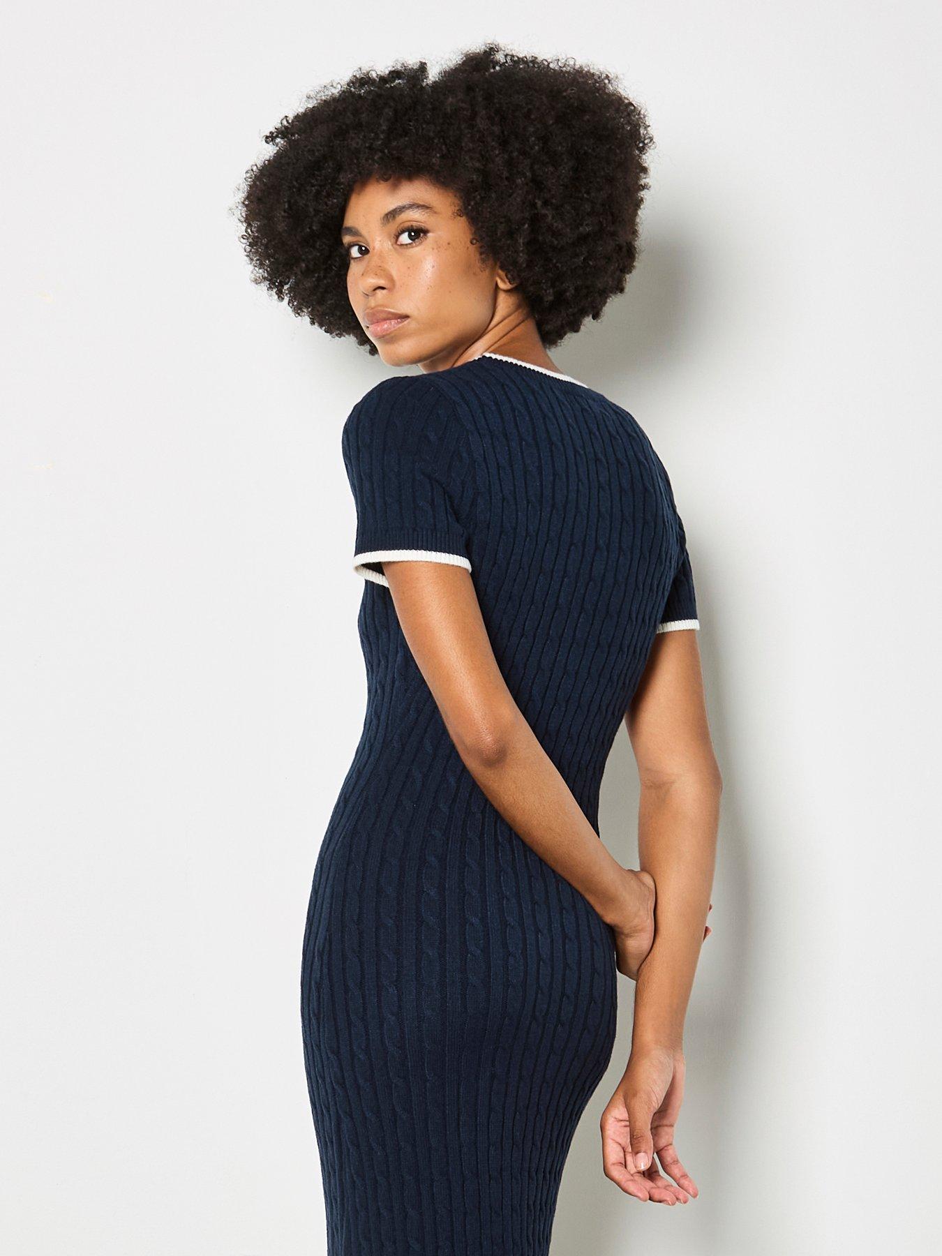 Image 3 of 4 of Apricot Apricot Cable Knit Contrast Edg Midi Drs
