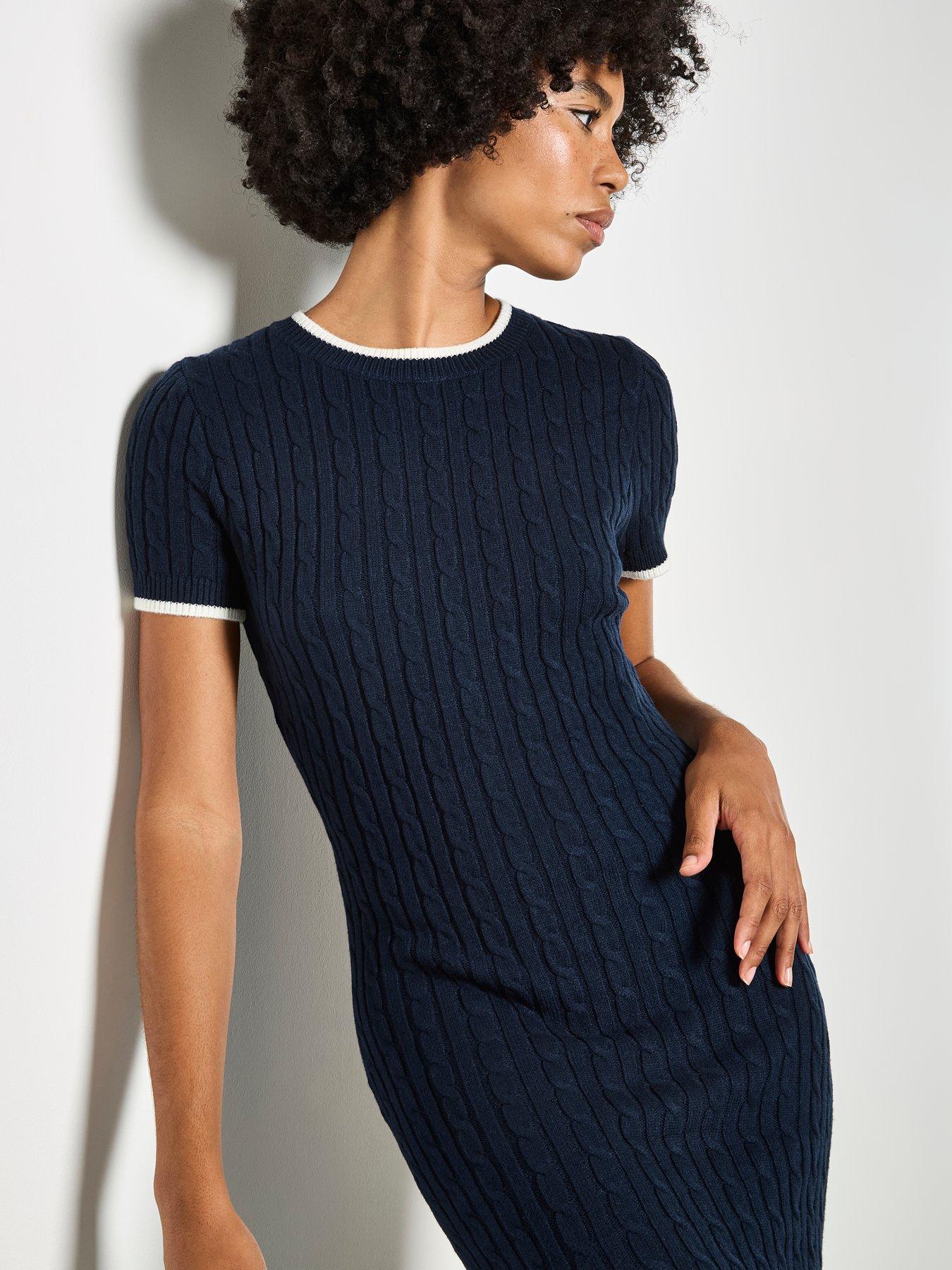 Image 4 of 4 of Apricot Apricot Cable Knit Contrast Edg Midi Drs