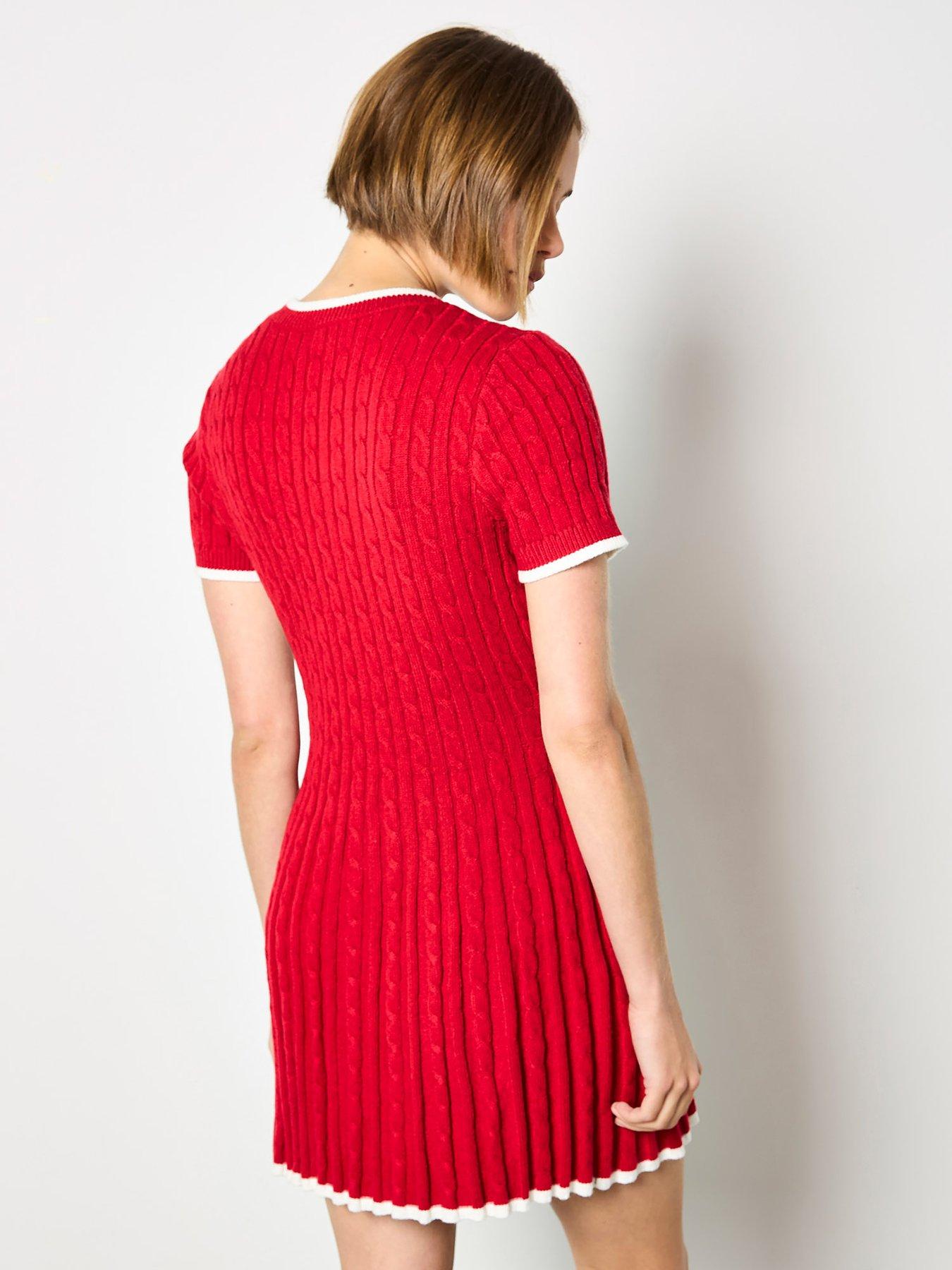 apricot-cable-knit-contrast-edge-fit-and-flare-dress-redstillFront