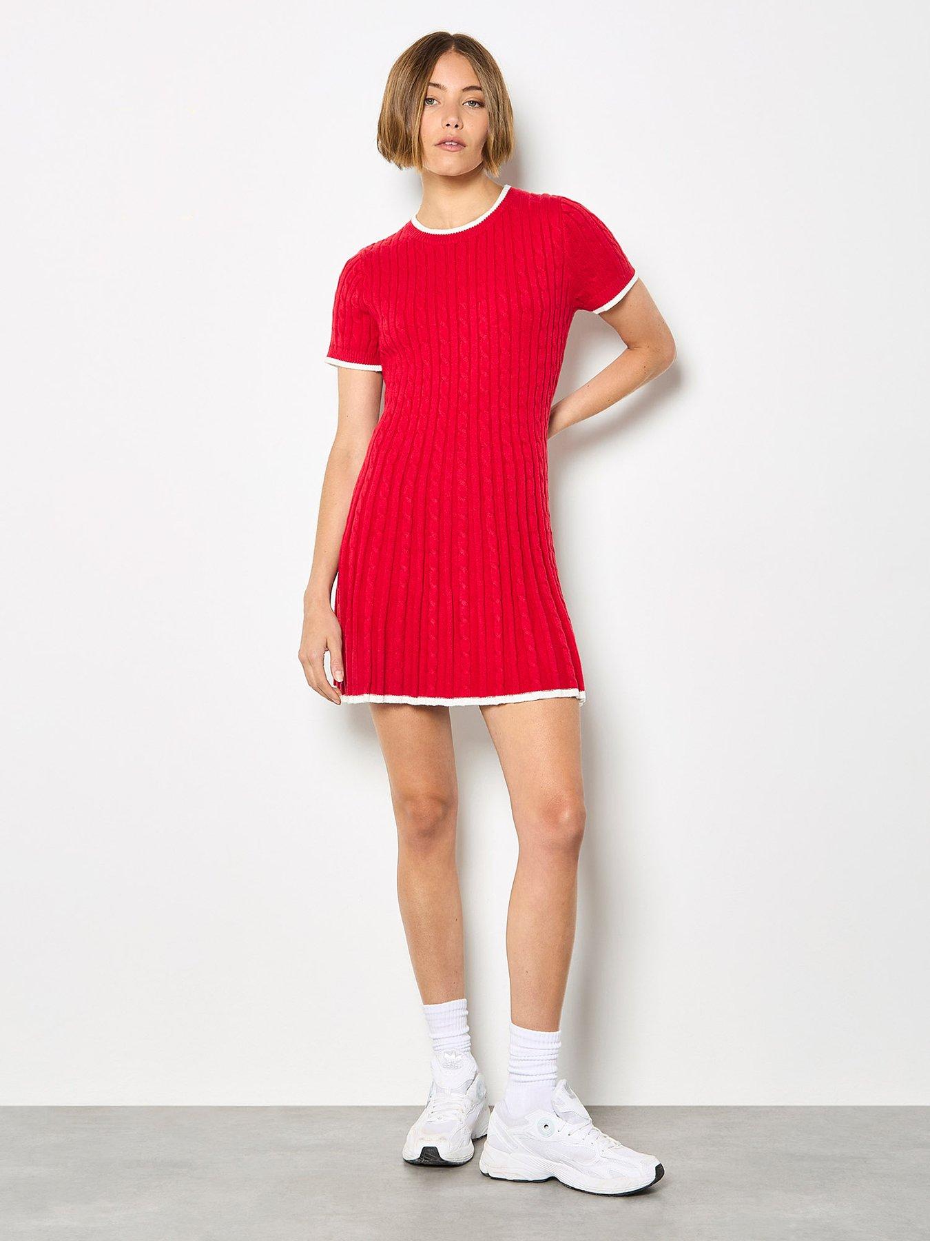 apricot-cable-knit-contrast-edge-fit-and-flare-dress-redback