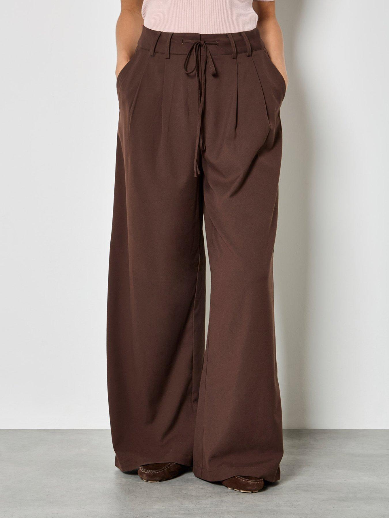 Apricot Pleat Detail Wide Leg Trousers - Brown