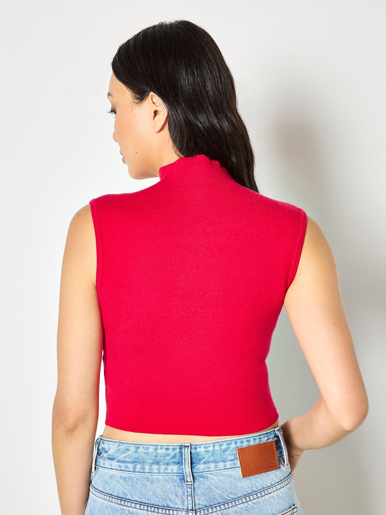Image 2 of 4 of Apricot Apricot High Neck Simple Knit Crop Top
