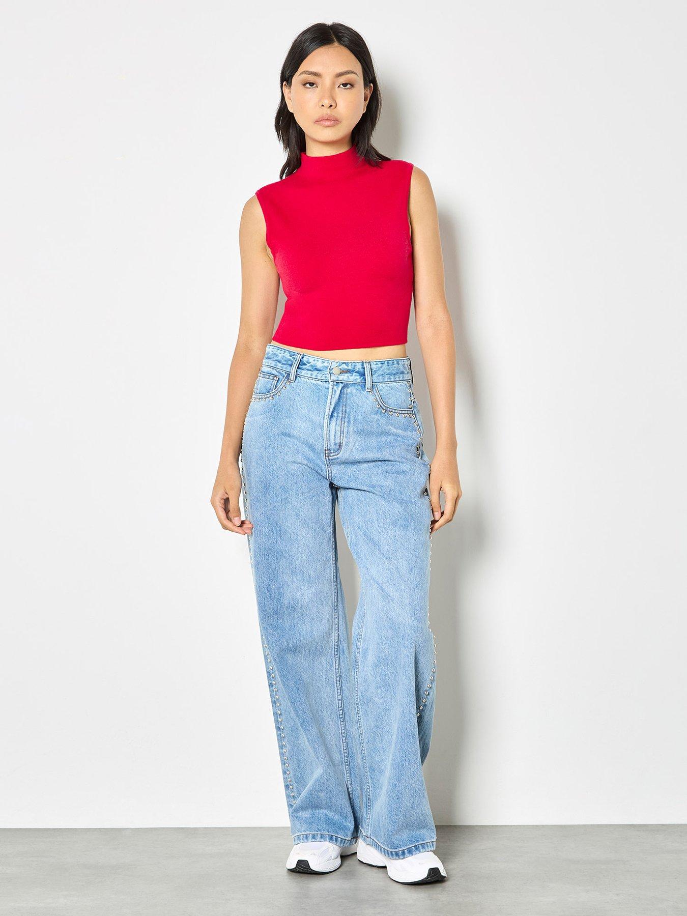 Image 3 of 4 of Apricot Apricot High Neck Simple Knit Crop Top