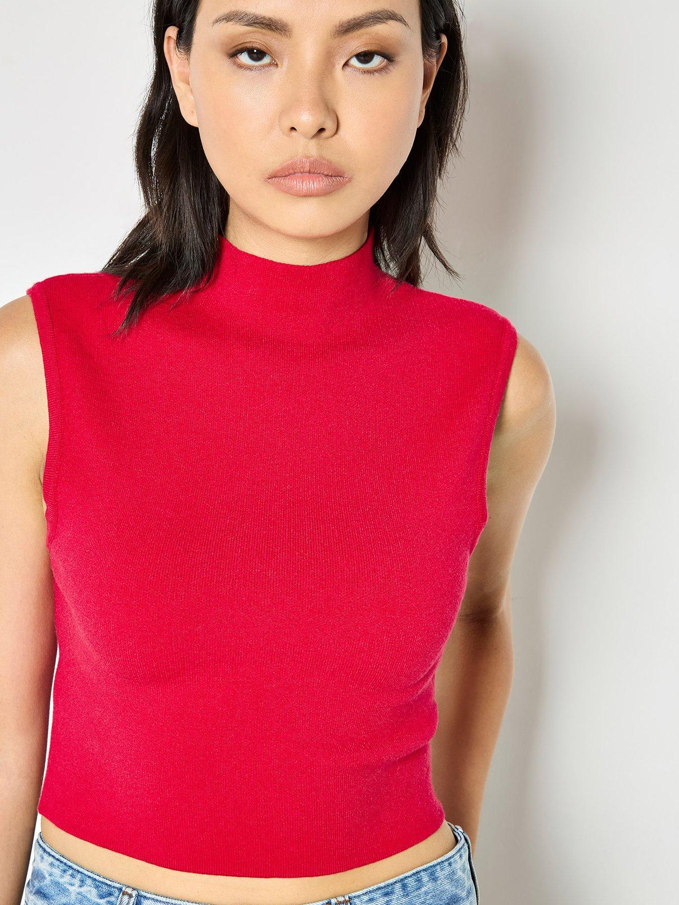 Image 4 of 4 of Apricot Apricot High Neck Simple Knit Crop Top