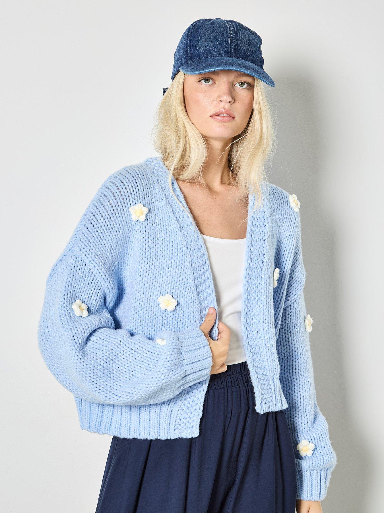 Apricot Colourful Daisies Open Cardigan - Blue