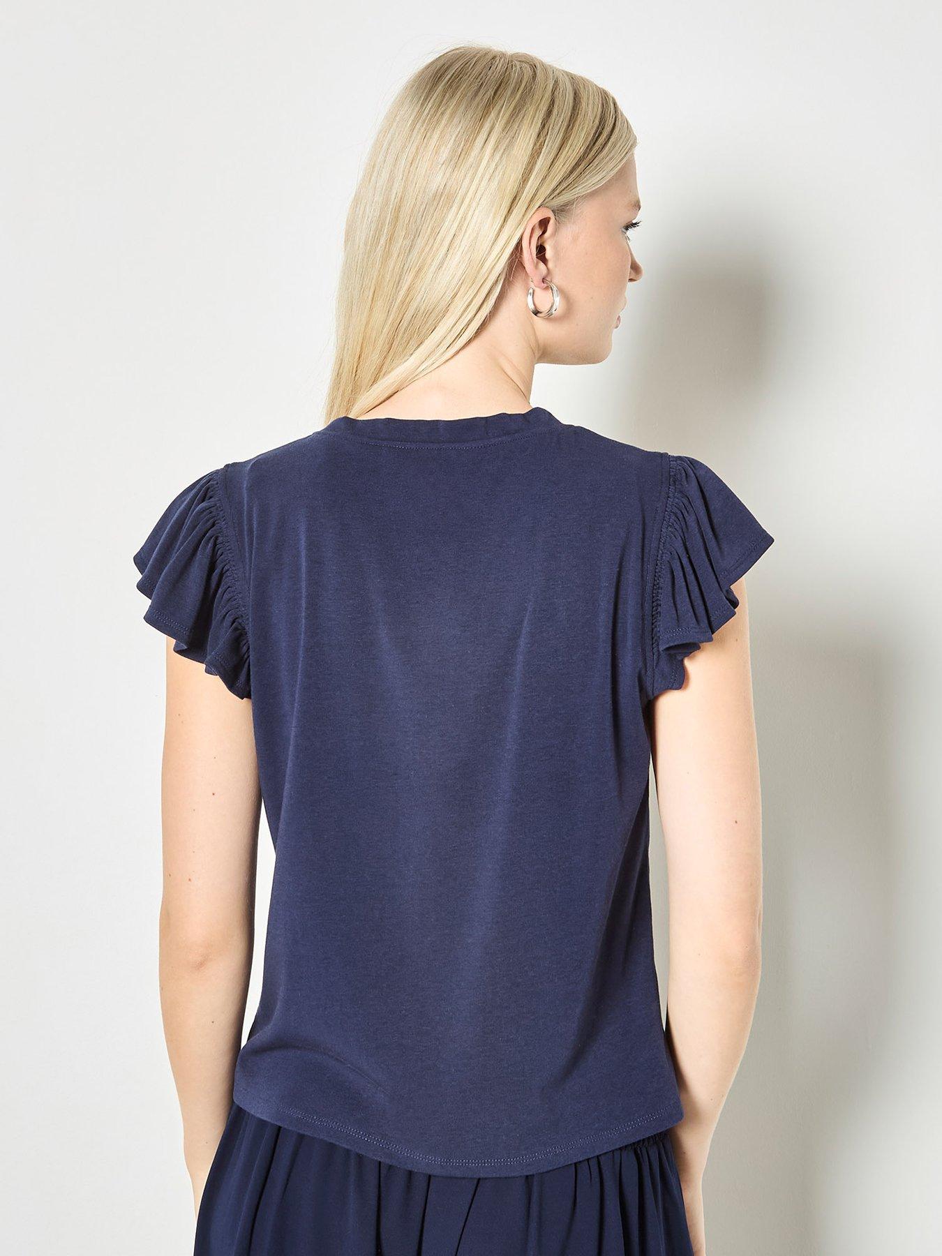 Image 2 of 4 of Apricot Fine Rib Ruffle T-Shirt - Blue