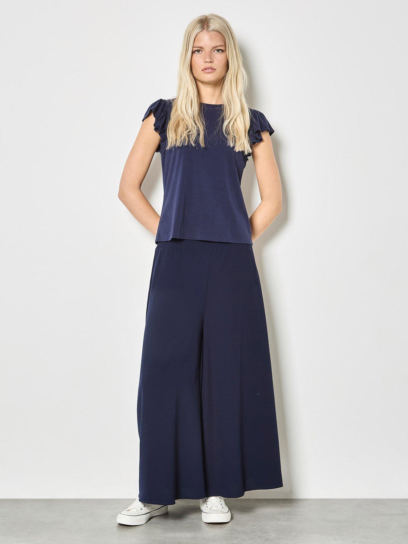 Image 3 of 4 of Apricot Fine Rib Ruffle T-Shirt - Blue