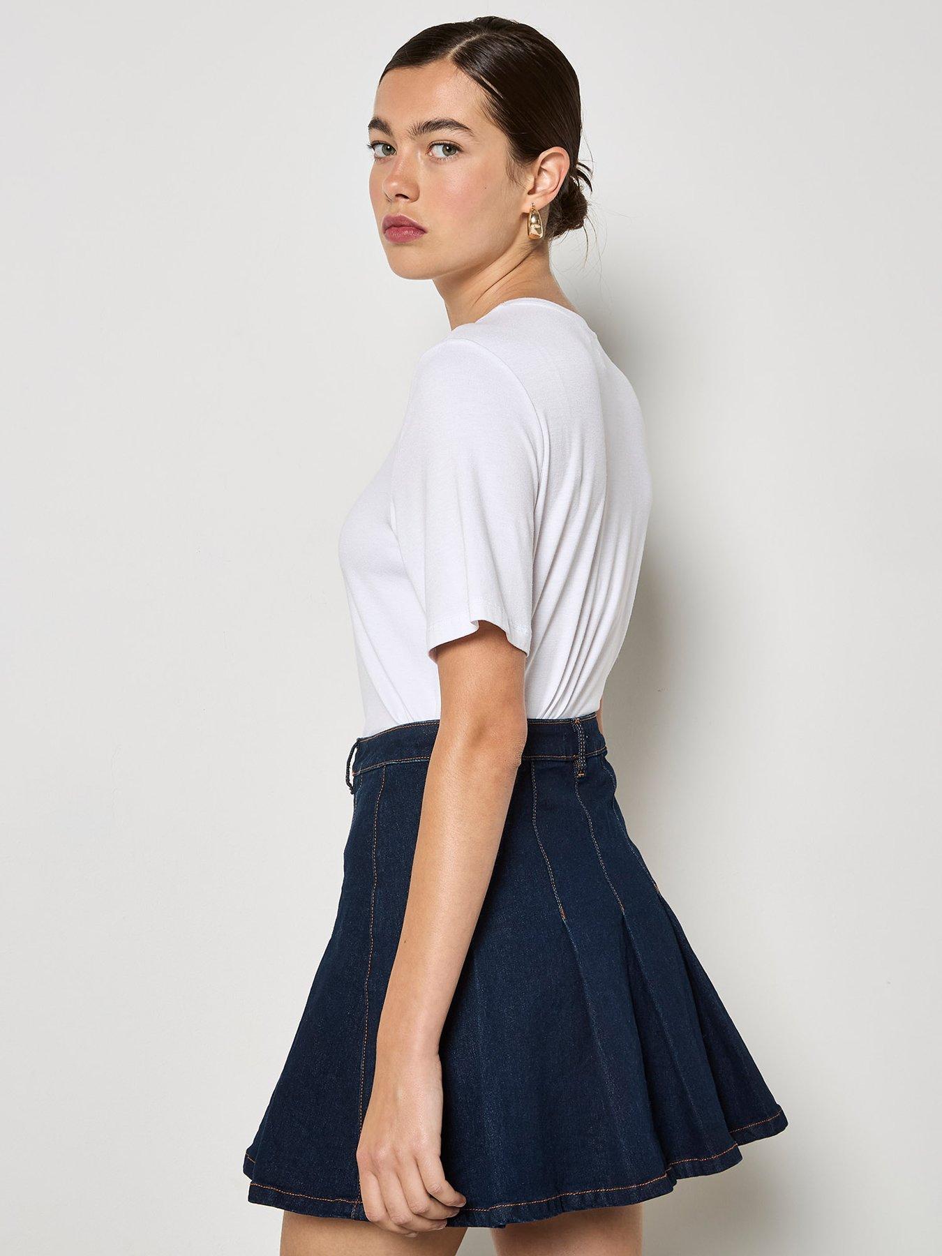 apricot-apricot-denim-pleated-mini-skirtstillFront