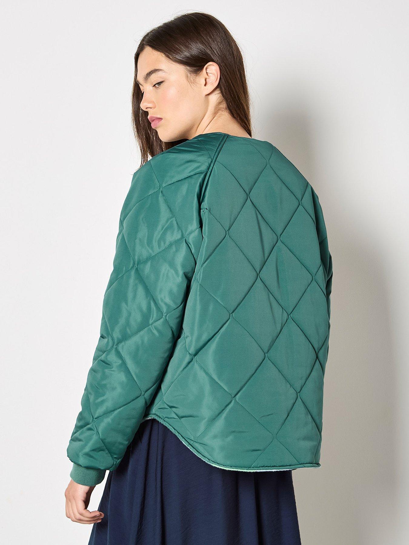 apricot-check-fleece-reversible-quilted-jacket-greenstillFront