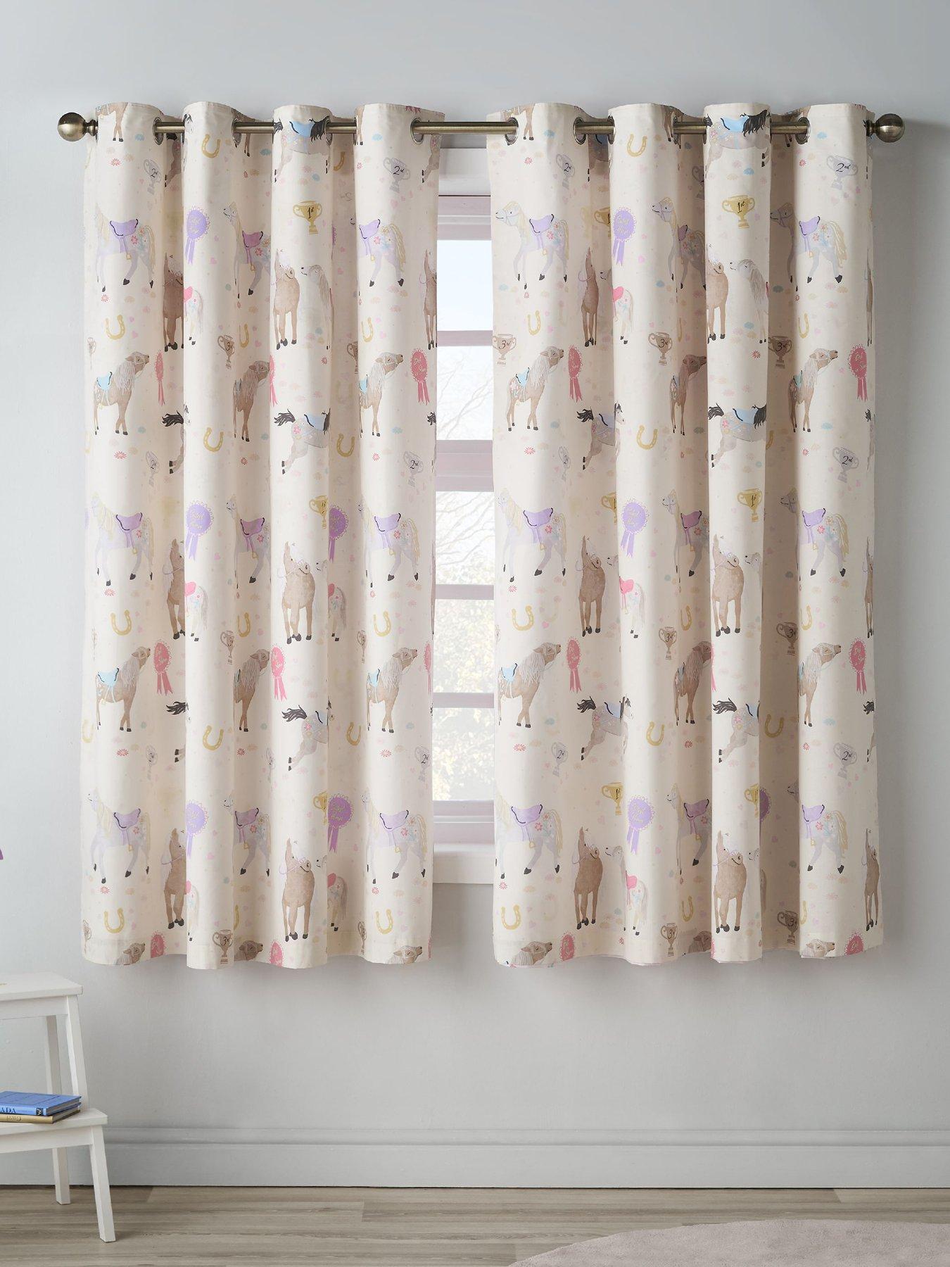 Image 1 of 4 of Catherine Lansfield Happy Horses Curtains 66X72 Inch Cream