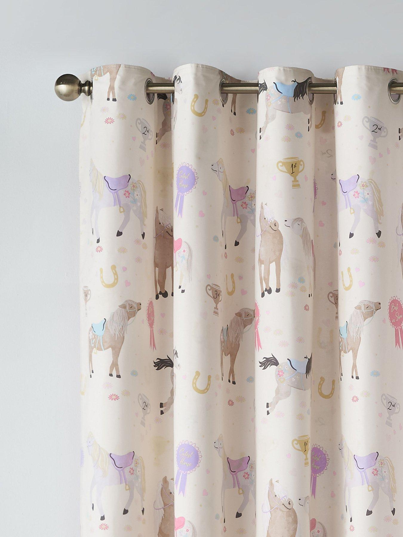 Image 3 of 4 of Catherine Lansfield Happy Horses Curtains 66X72 Inch Cream