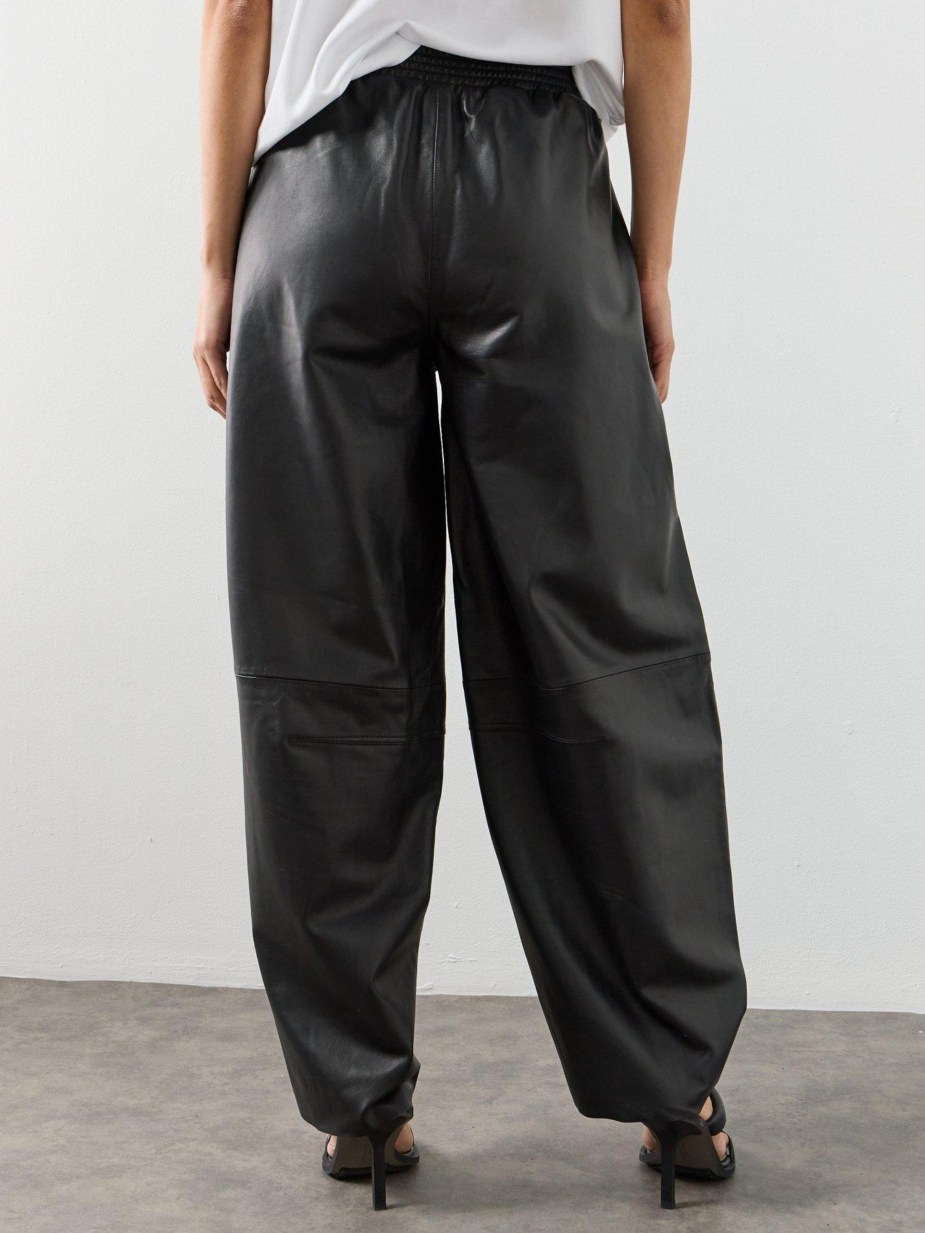 Image 2 of 6 of AllSaints Etta Barrel Leg Leather Trousers - Black