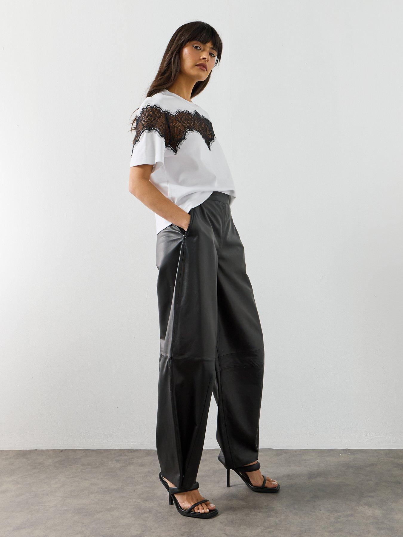 Image 3 of 6 of AllSaints Etta Barrel Leg Leather Trousers - Black