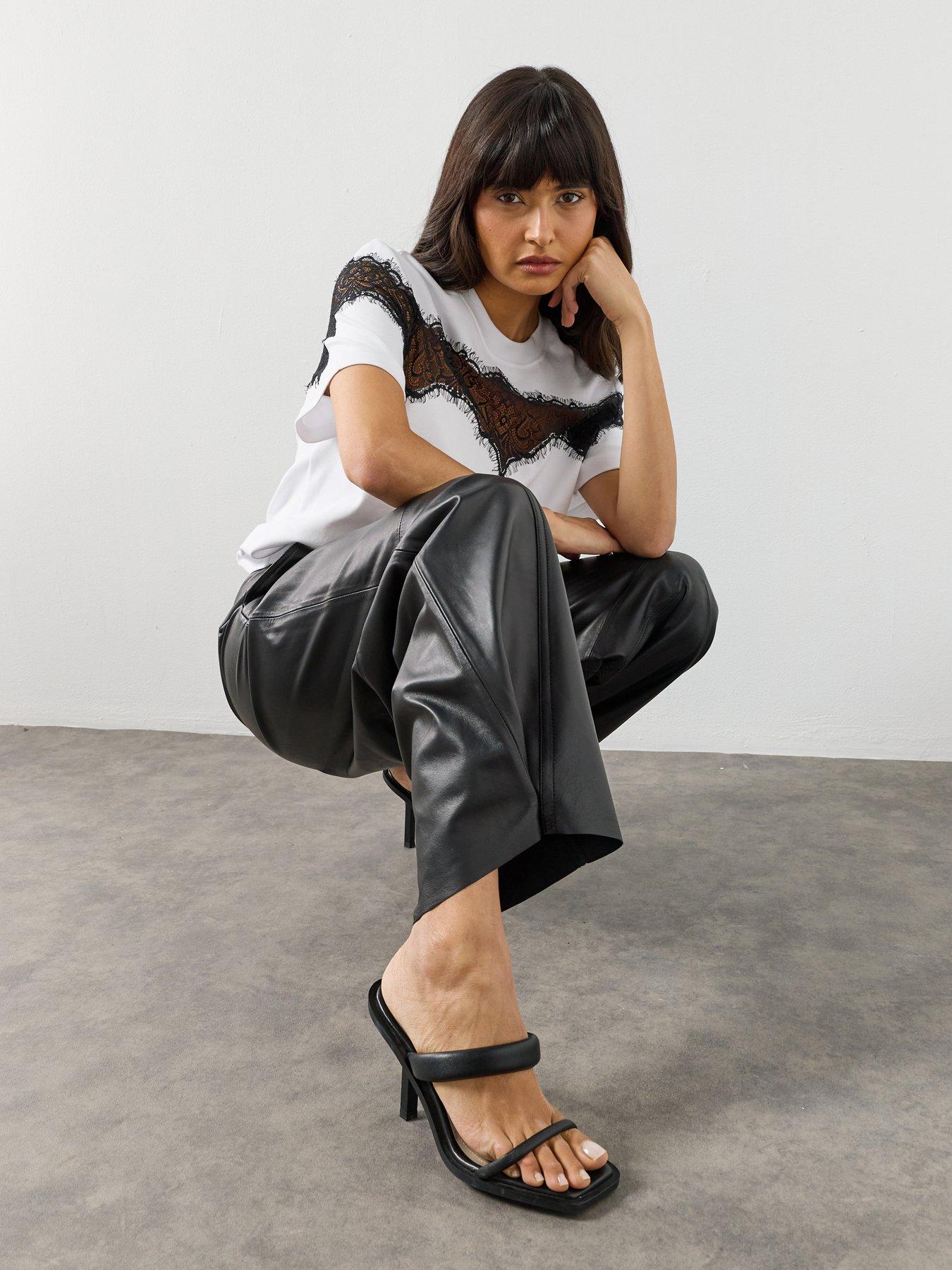 Image 4 of 6 of AllSaints Etta Barrel Leg Leather Trousers - Black