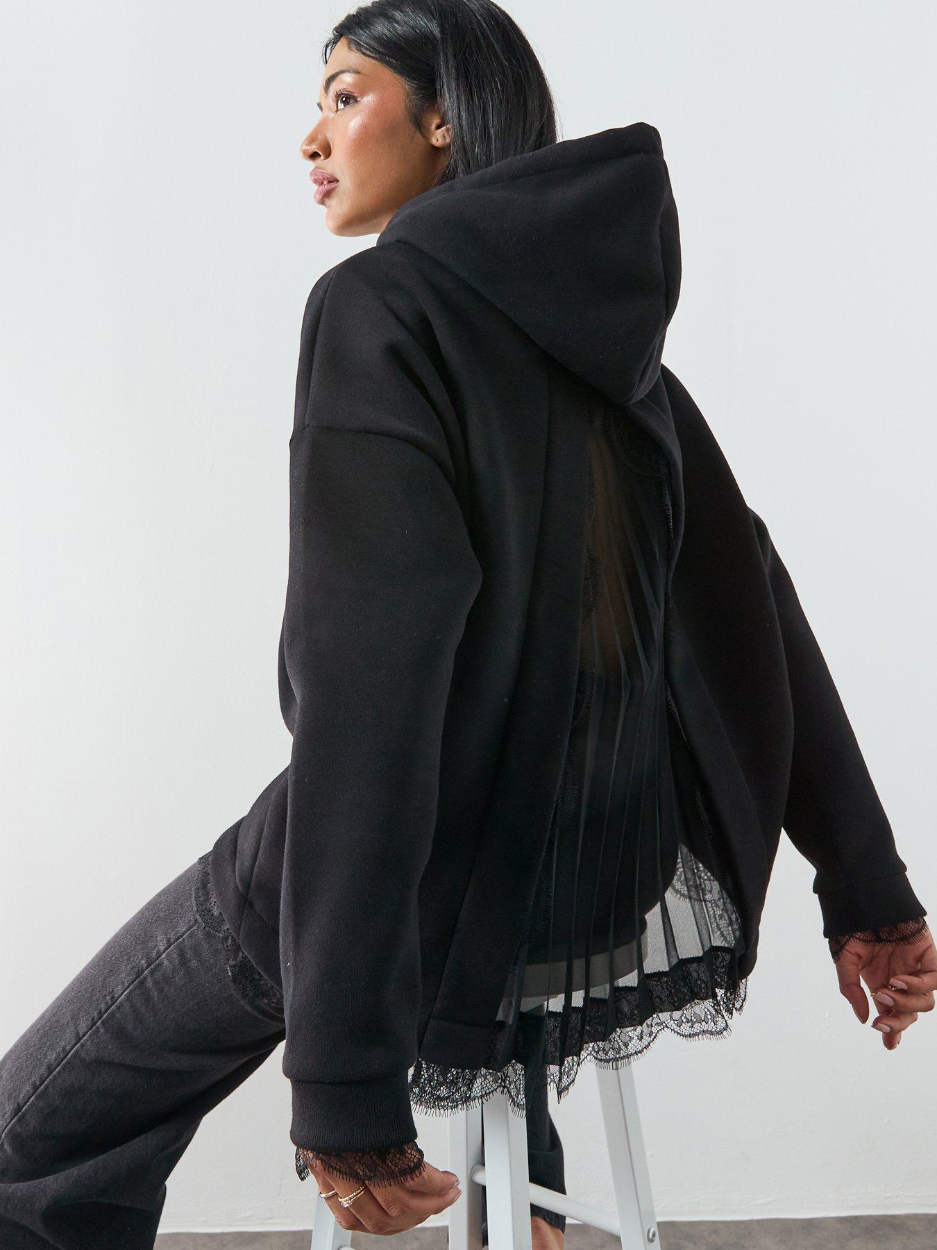 Image 1 of 6 of AllSaints Nia Lace Hoody - Black