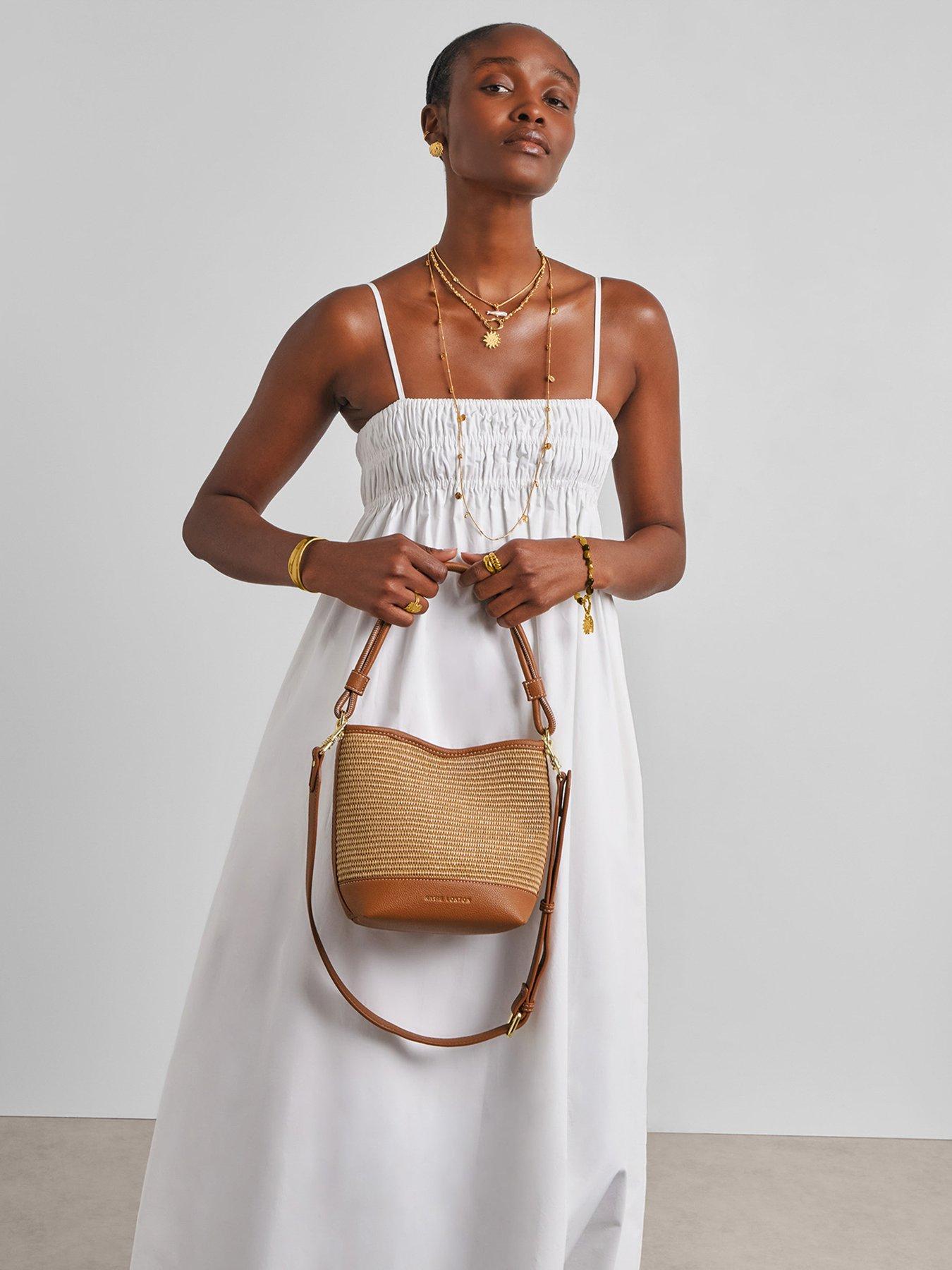 Katie Loxton Sorrento Bucket Bag - Natural Raffia/Cognac