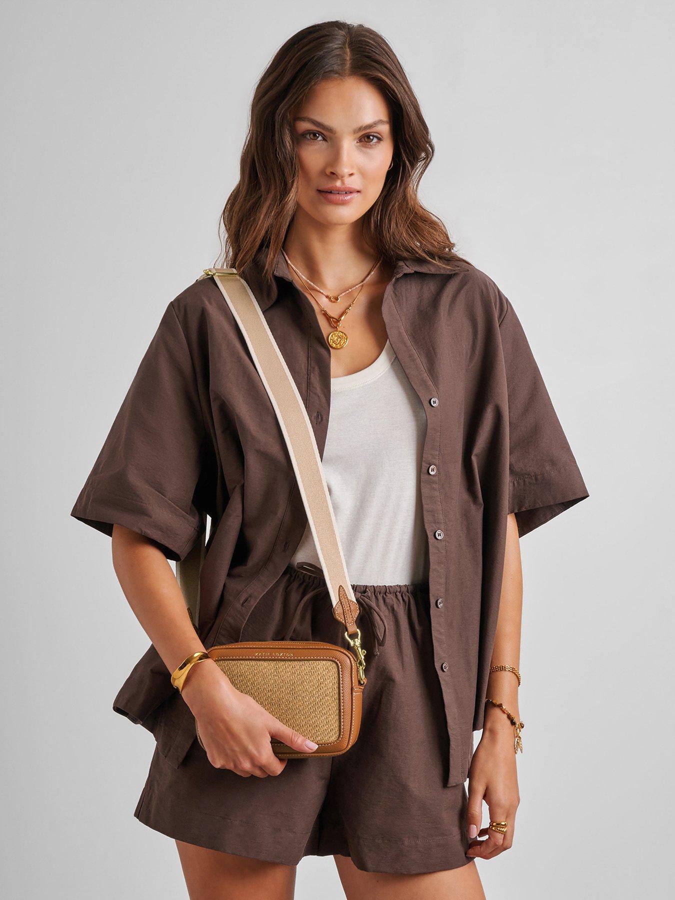 Katie Loxton Avery Raffia Small Crossbody Bag - Natural Raffia/Cognac Brown