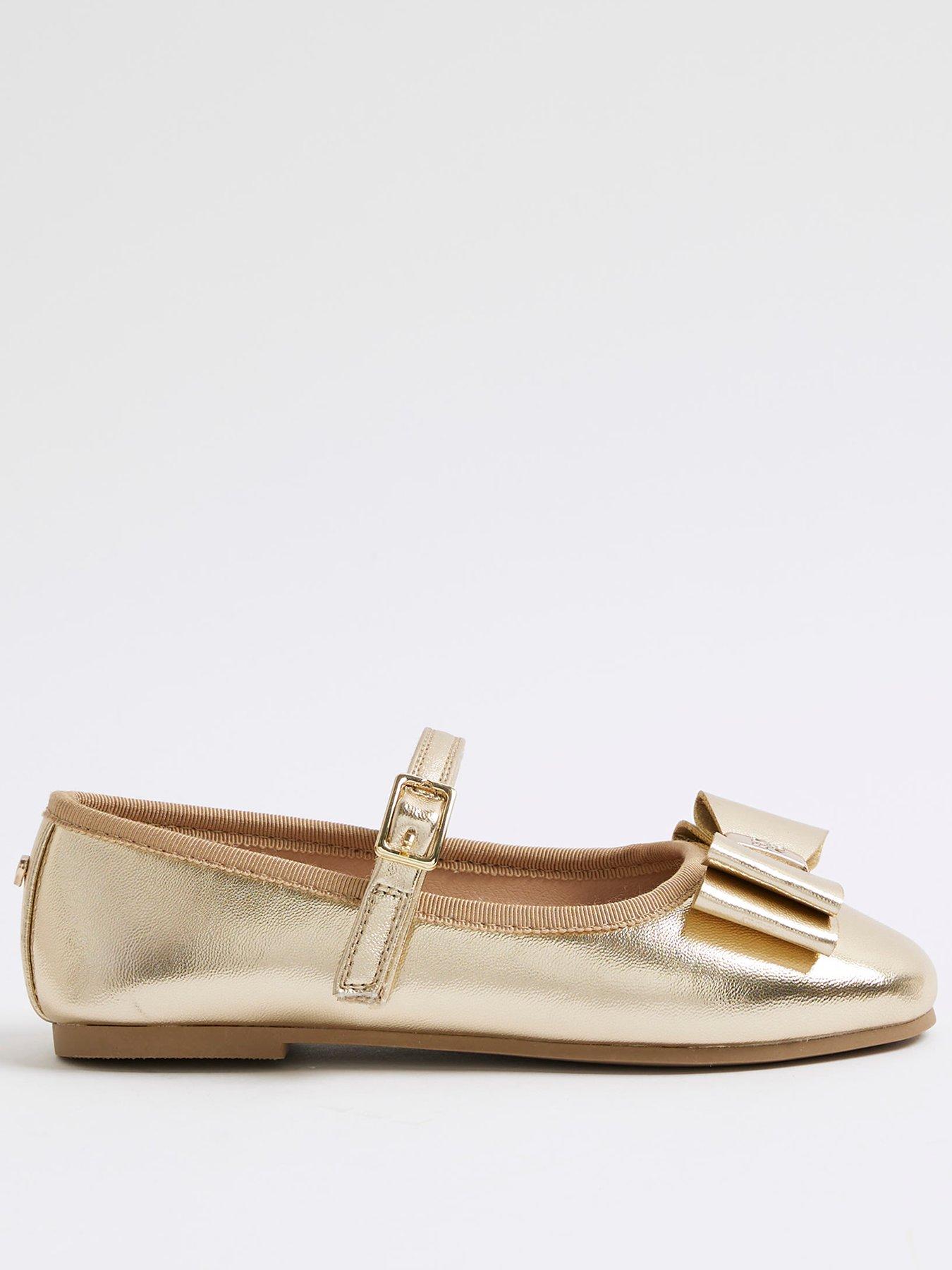 River Island Older Girls Metallic Bow Ballerina Pumps - Gold