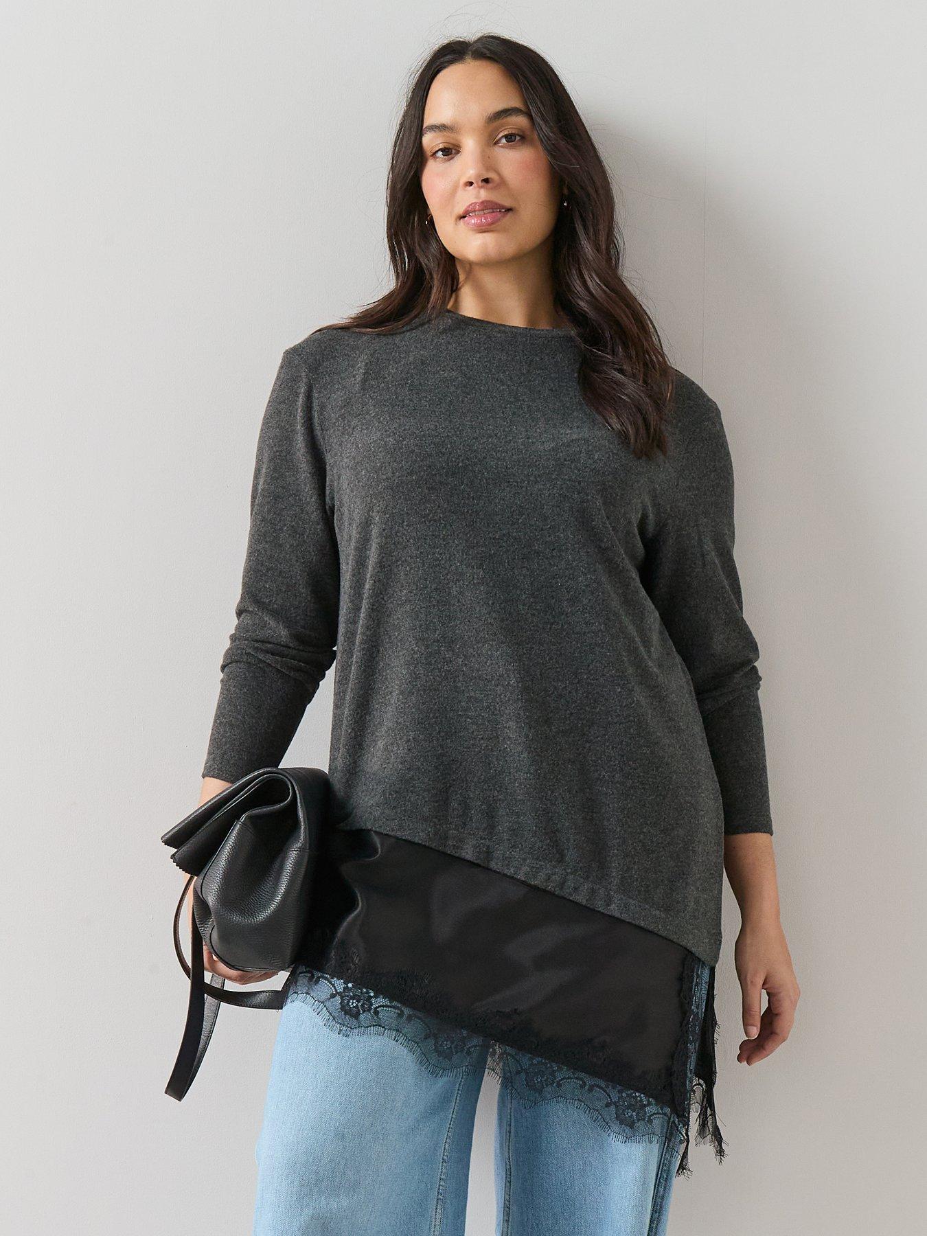 the-very-collection-curve-lace-trim-jumper-dark-greyfront