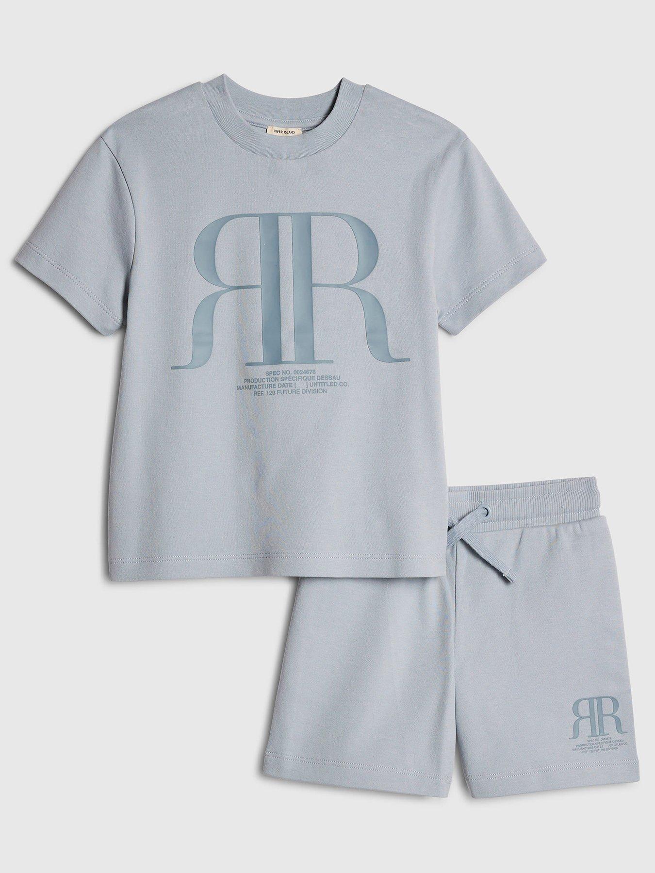 River Island Mini Mini Boys Rr T-shirt And Shorts Set - Light Blue
