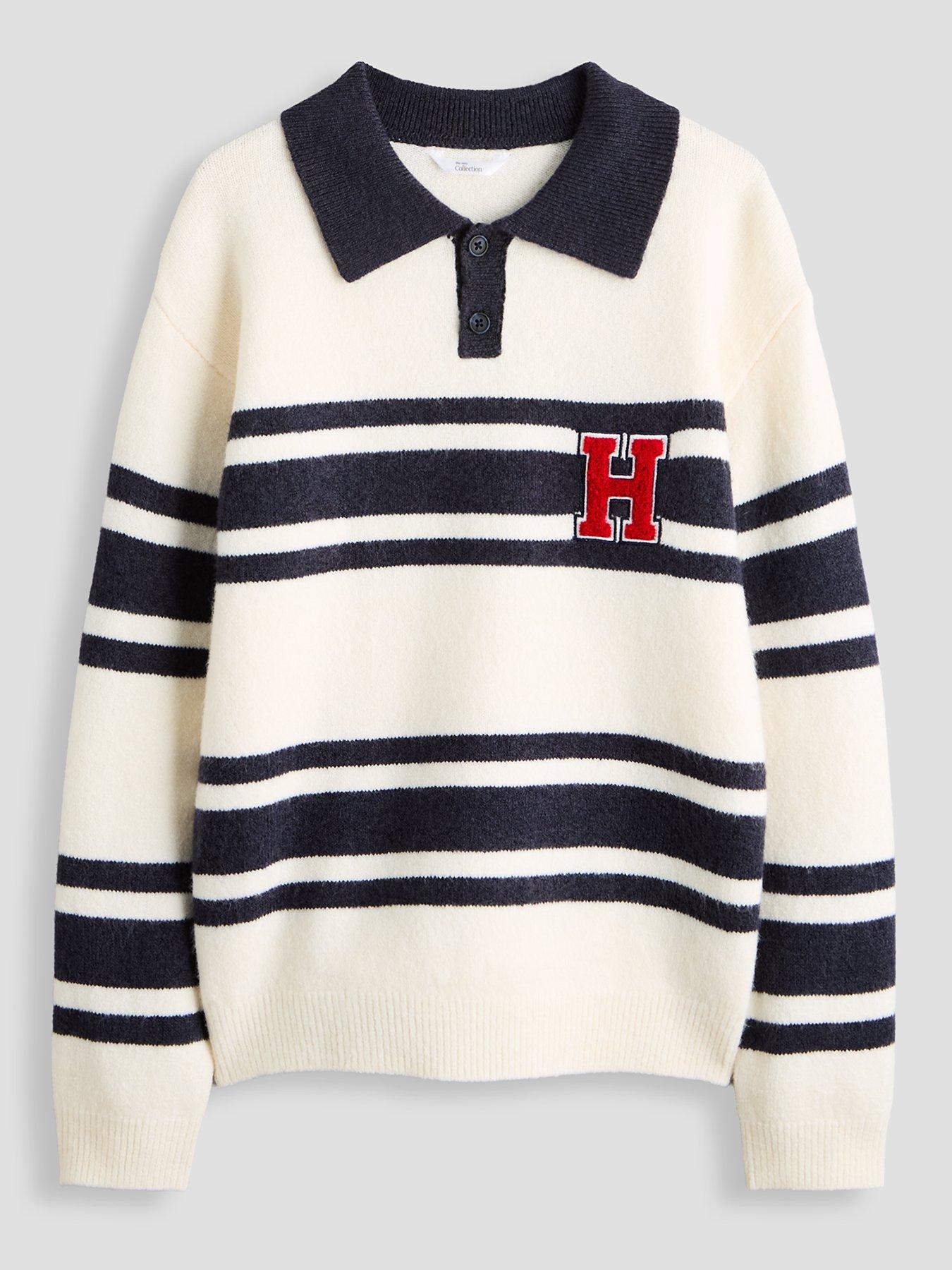 The Very Collection Boys Knitted Varsity Polo - Grey