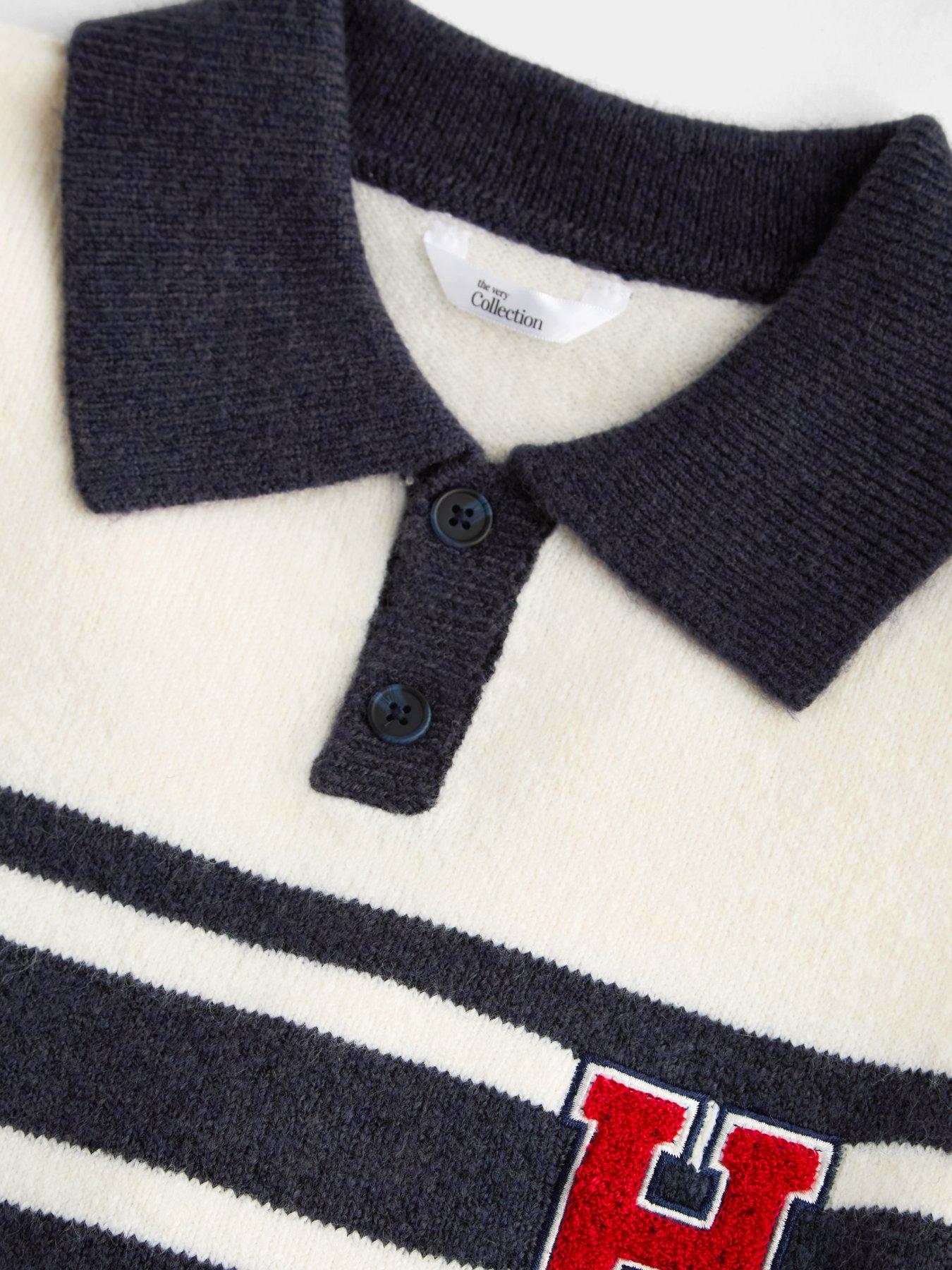 Image 5 of 5 of The Very Collection Boys Knitted Varsity Polo - Grey