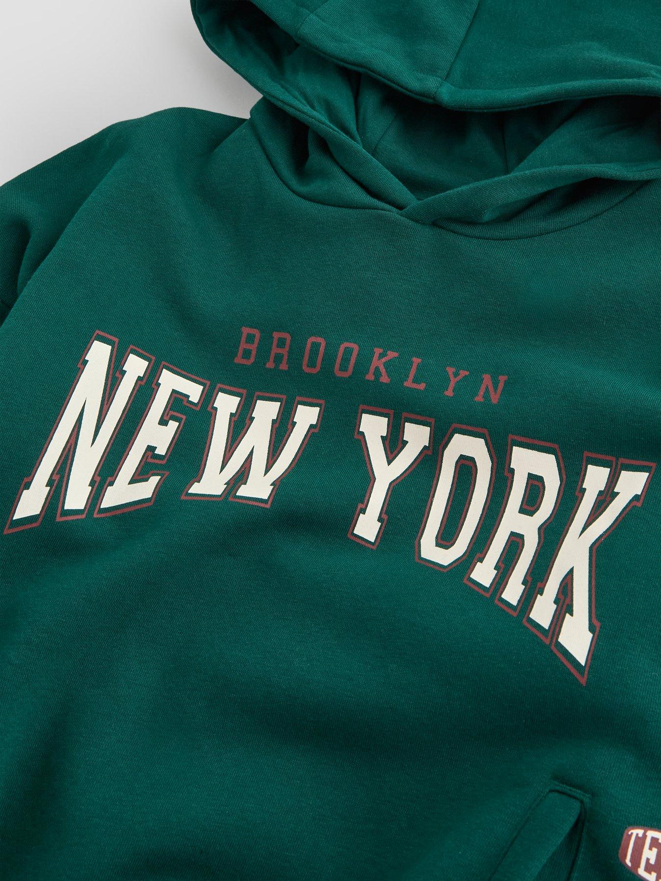 Image 4 of 5 of The Very Collection Boys Cotton Rich Nyc Graphic Basic Hoodie (3-16 years) - Green