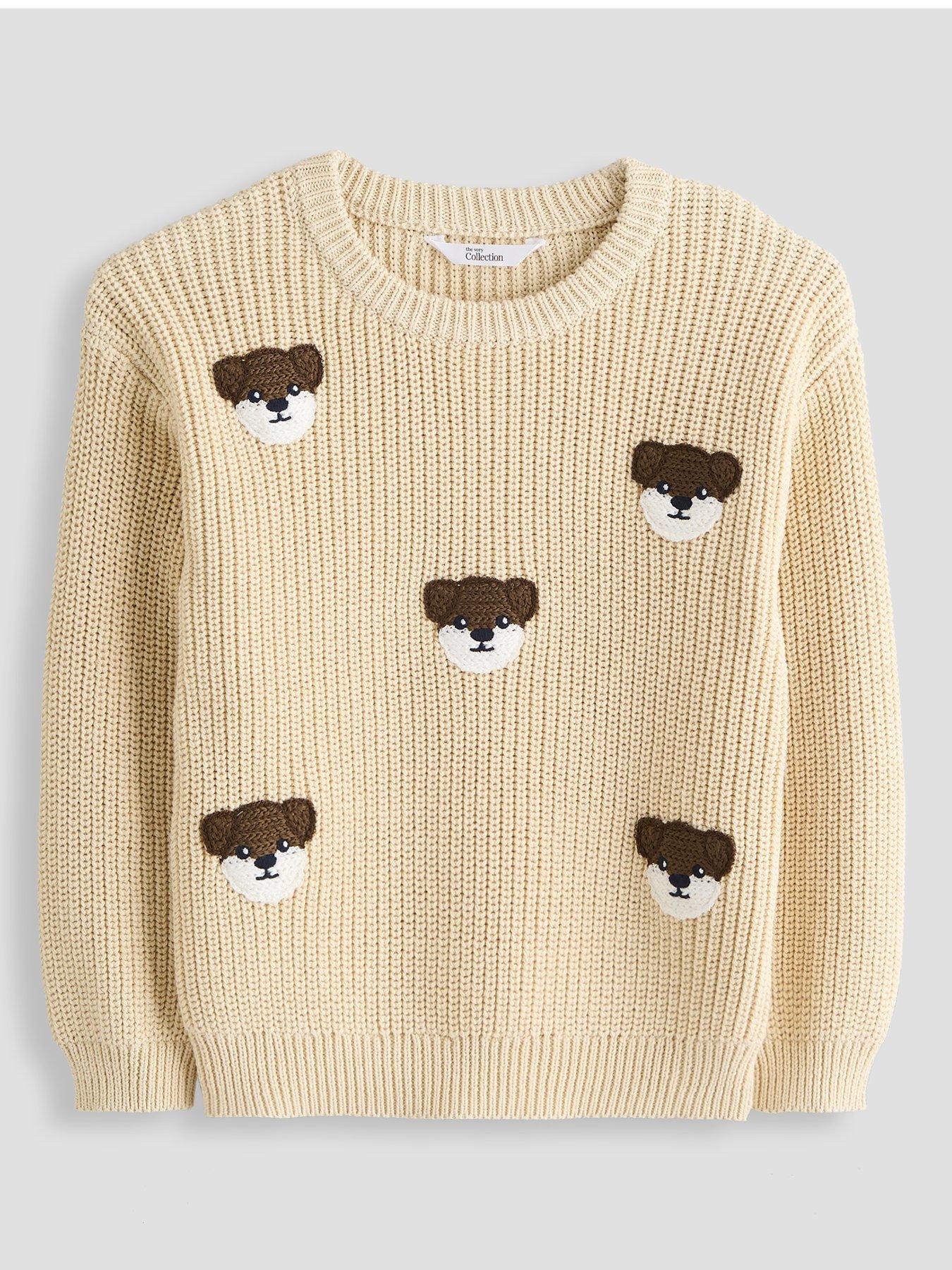 Image 1 of 5 of The Very Collection Boys Knitted Dog Jumper - Cream