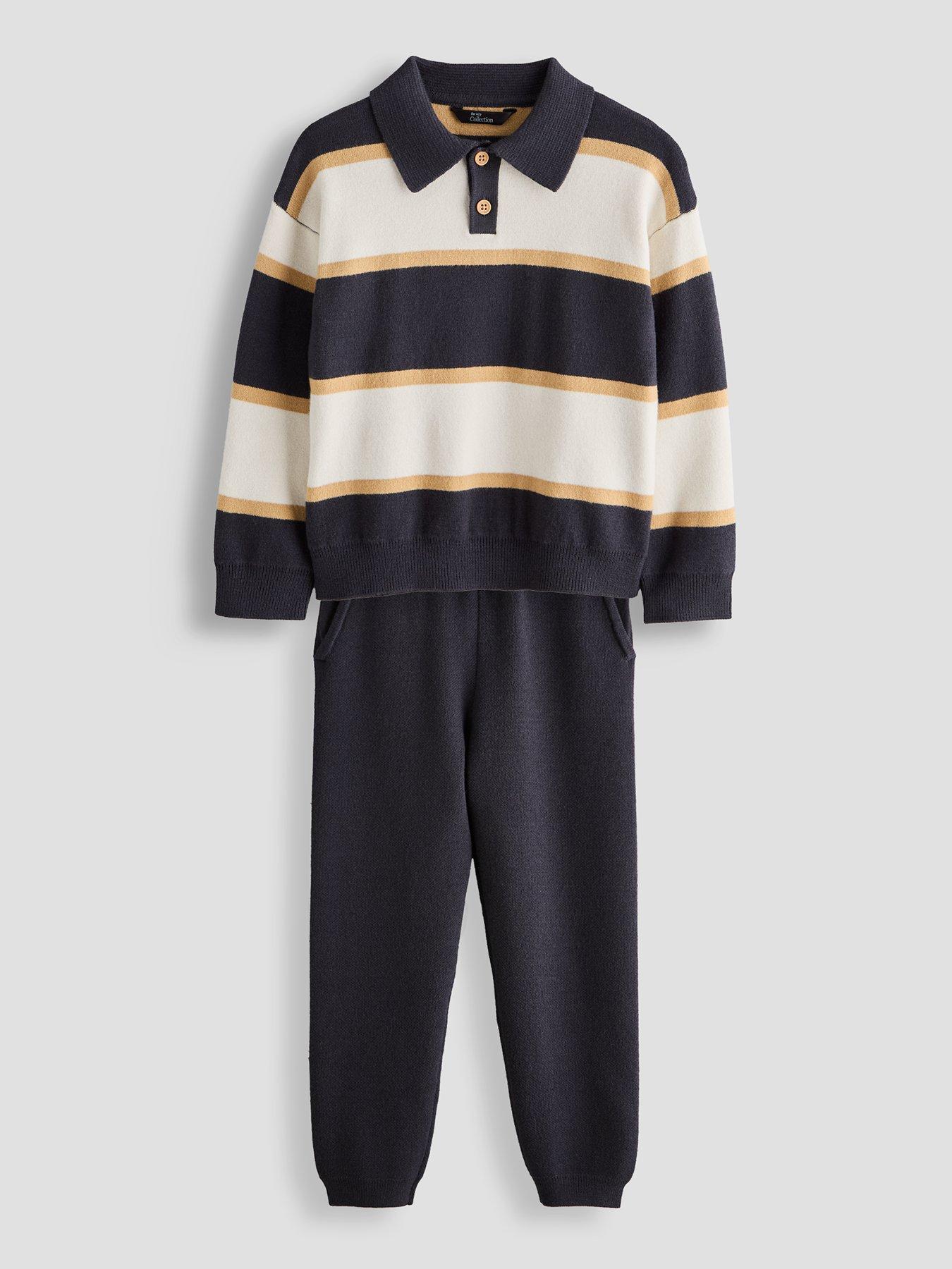 Image 1 of 5 of The Very Collection Boys Stripe Knitted Top And Joggers Outfit (9 months - 7 years) - Multi