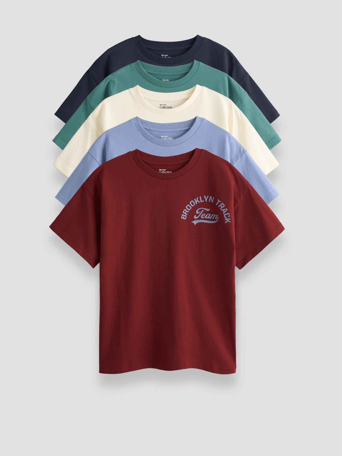 Image 1 of 5 of The Very Collection Boys Cotton Rich 5 Pack Basic T-Shirts - Multi